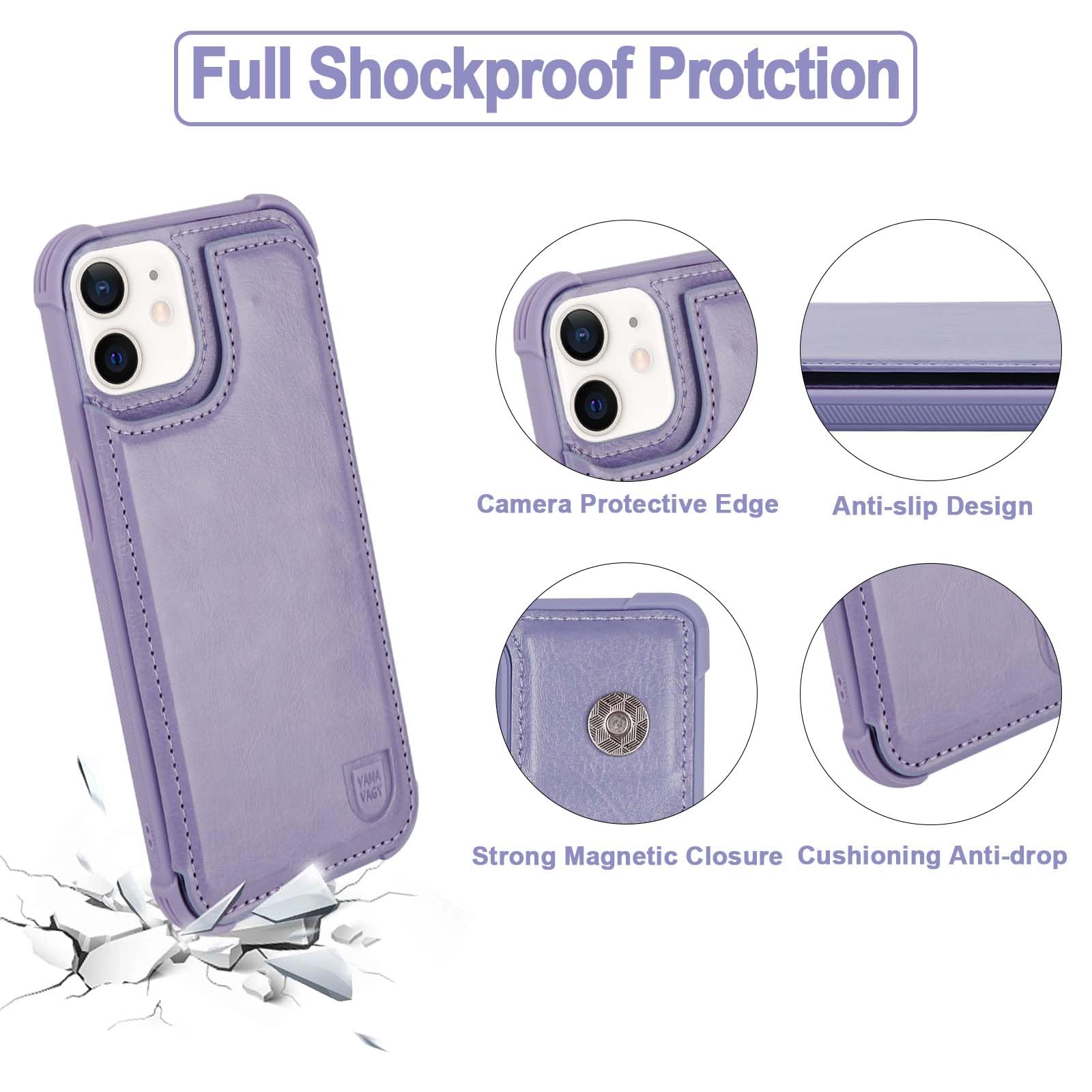 Vanavagy Wallet Case For Iphone 12/Iphone 12 Pro For Women Men,Rfid Block Leather Flip Folio Phone Cover Fits Magnetic Car Mount