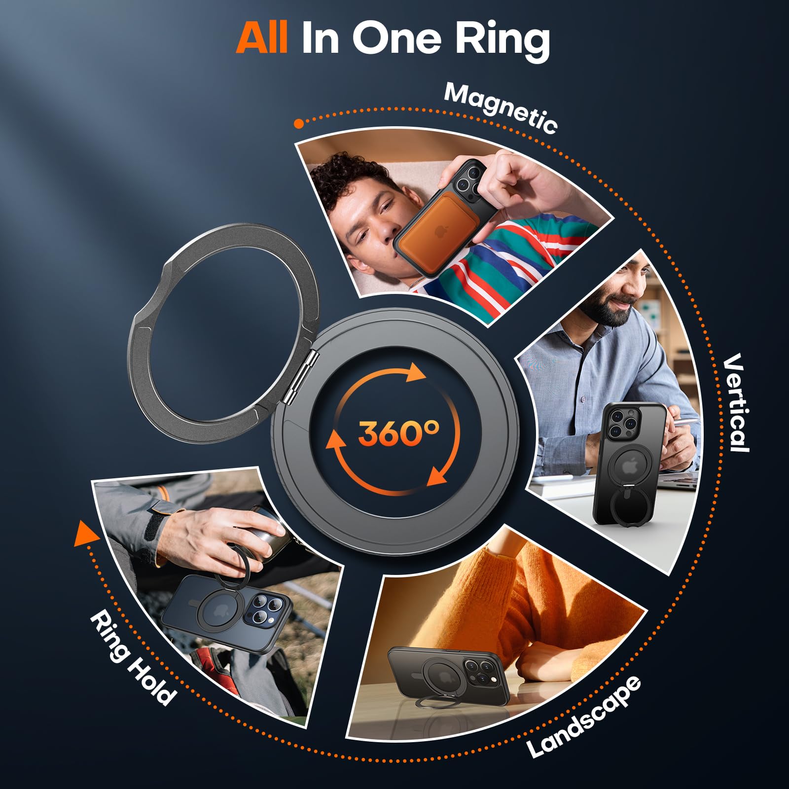 Tauri 360 Magnetic Case For Iphone 15 Pro, [Military Grade Drop Protection] Slim Shockproof Phone Lanyard Case 6.1 Inch 360 Blac