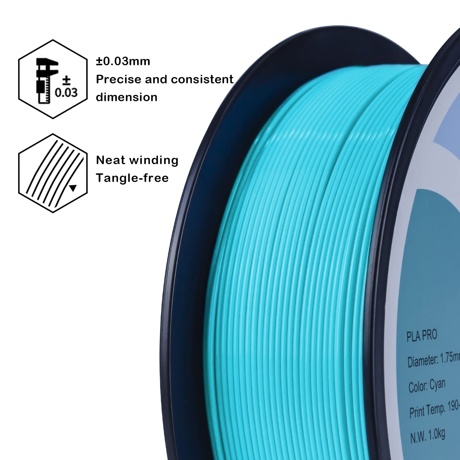 Ziro Pla Filament 175Mm,3D Printer Filament Pla Pro Basic Color Series 175Mm 1Kg(22Lbs), Dimensional Accuracy +  003Mm,Cyan