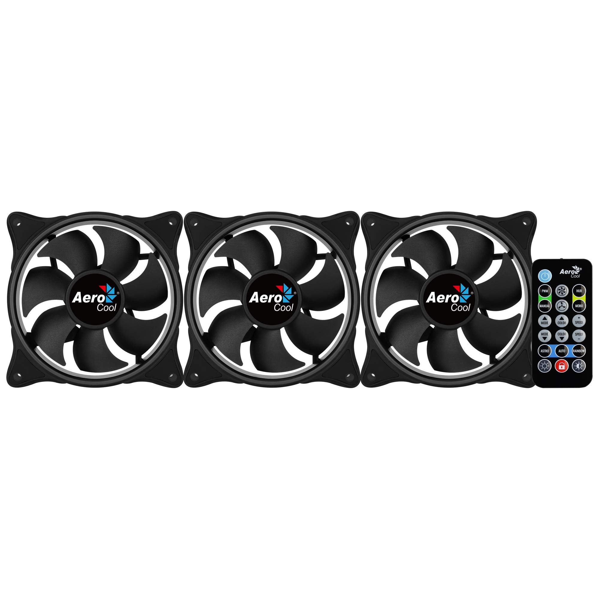 Aerocool Eclipse 12 Pro Bundle - 3 X Argb Fans 120Mm, 1 X H66F Hub, Remote Control, Rgb Led Dual Slim Ring Lighting, Includes 6-