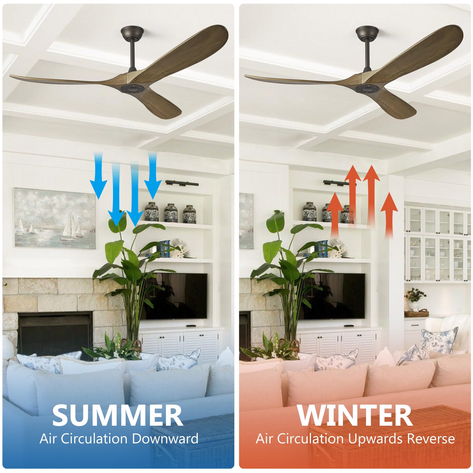 Abz 60'' Ceiling Fan Without Light   60 Inch Propeller Solid Wood Blades Bronze Gray Ceiling Fan No Light With Remote Control Fo