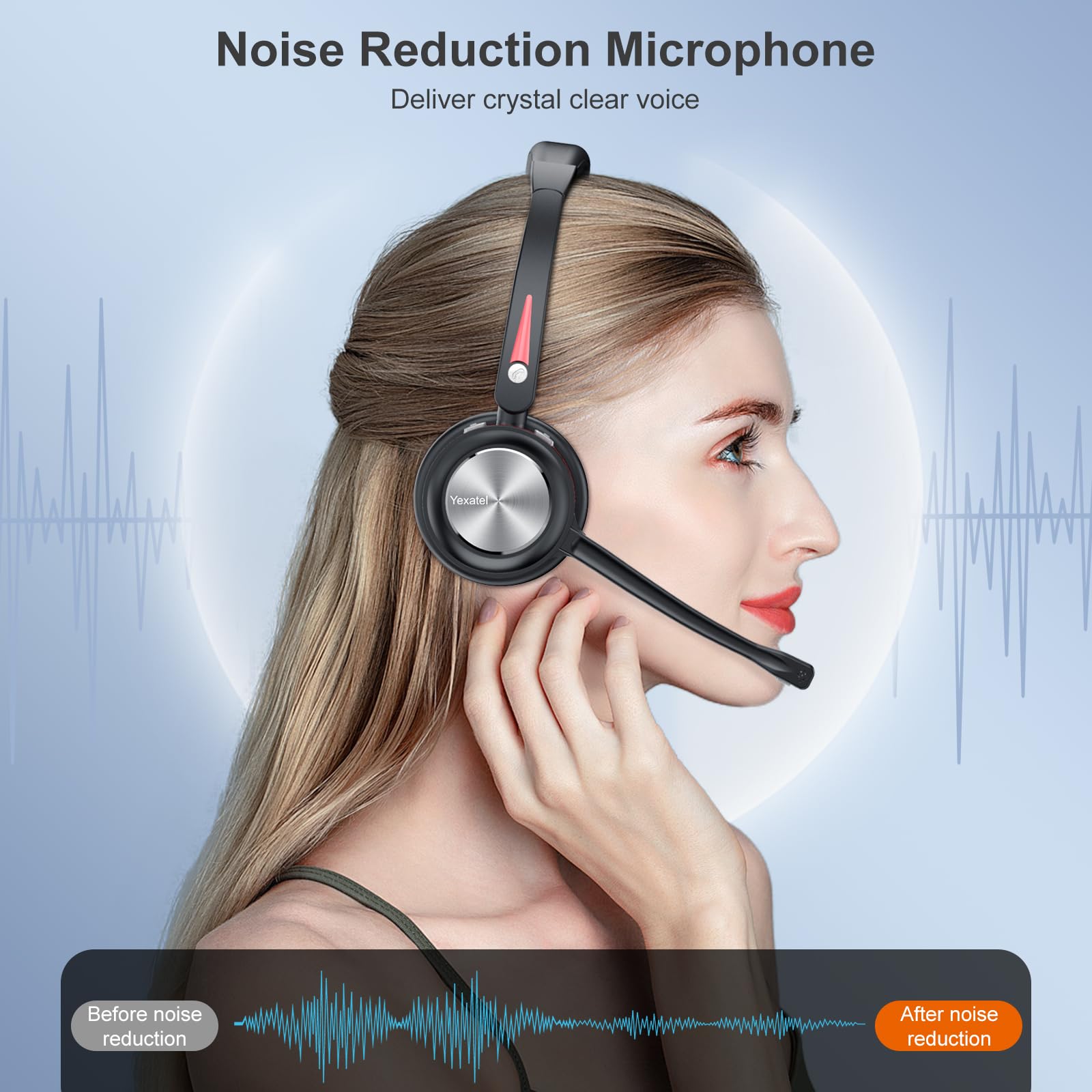 Yexatel Wireless Headset, Bluetooth Headset With Microphone For Work   Pc Headset With Mic Mute & Usb Donge For Office, Computer Headset For Teams 3Cx Online Meeting, 40H Talk Time Y890Btd Black