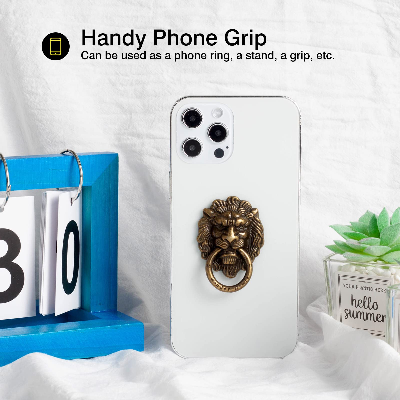 [2 Pack] Lion Head Cell Phone Ring Holder Stand, Finger Ring Kickstand With Polished Metal Phone Grip, Smartphone Accessories(Br