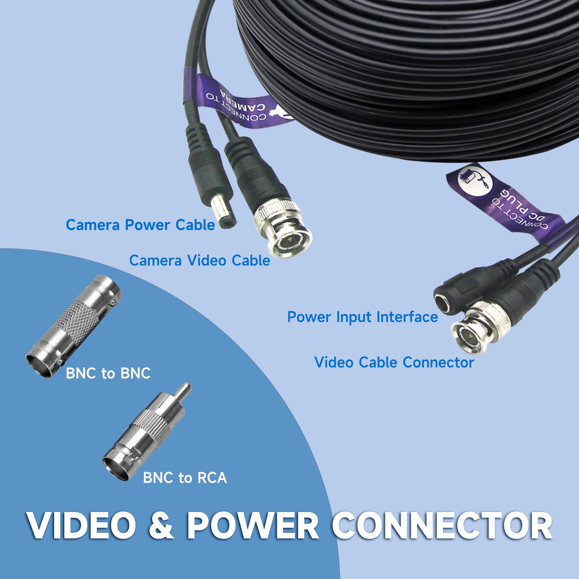 Anlink 4 Pack 100Ft/30M 4K 8Mp 5Mp All In One Bnc Video Power Cable, Bnc Extension Surveillance Camera Wires For Cctv Camera Dvr Systems (8Pcs Bnc Connectors, 100Pcs Cable Clips Included)