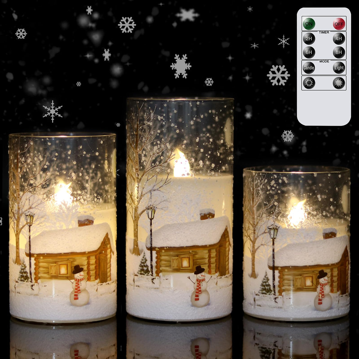 Wondise Snowman Glass Flameless Candles With Remote And Timer, Battery Operated Real Wax Led Flickering Led Candles White Cold L