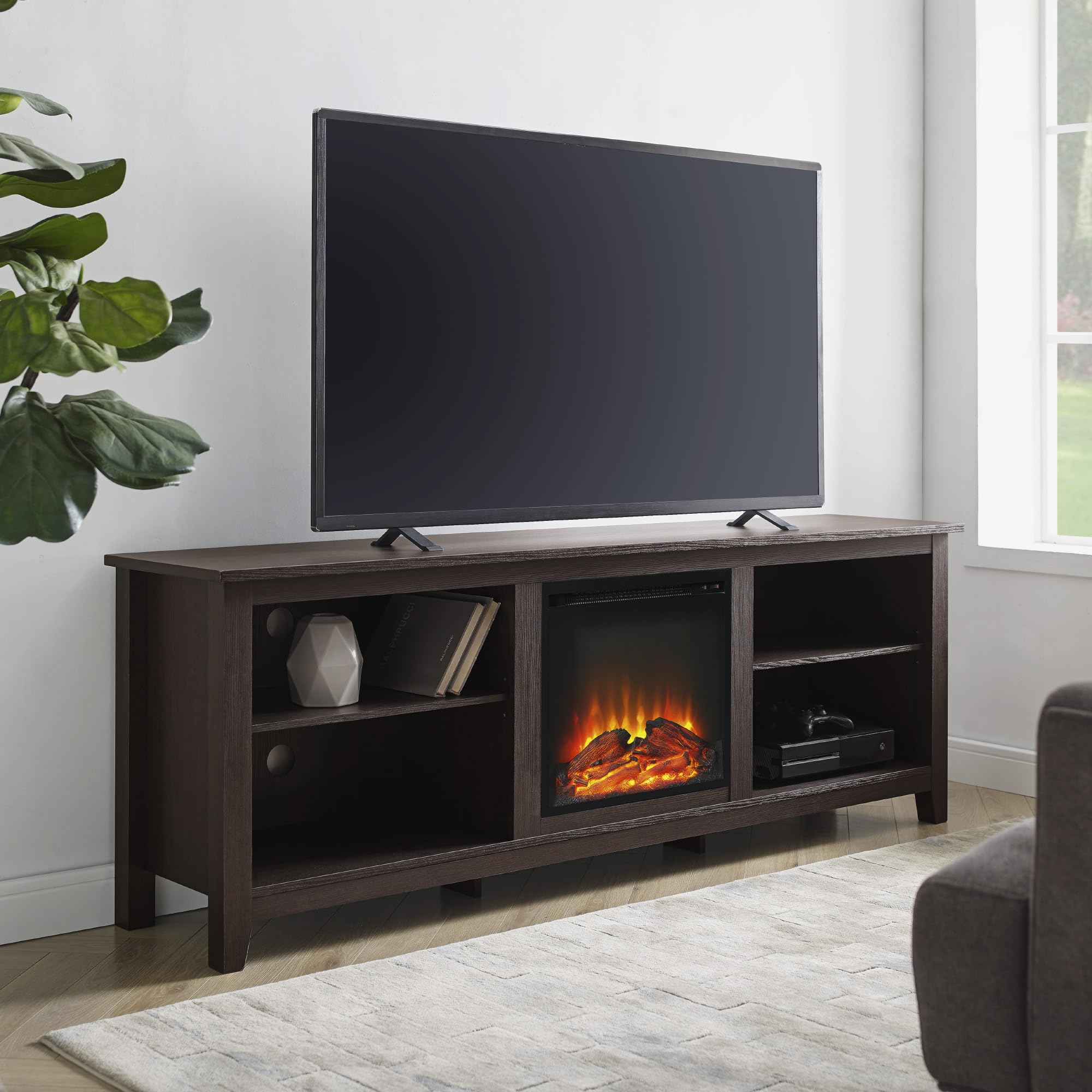 Walker Edison Wren Classic 4 Cubby Fireplace Tv Stand For Tvs Up To 80 Inches, 70 Inch, Espresso