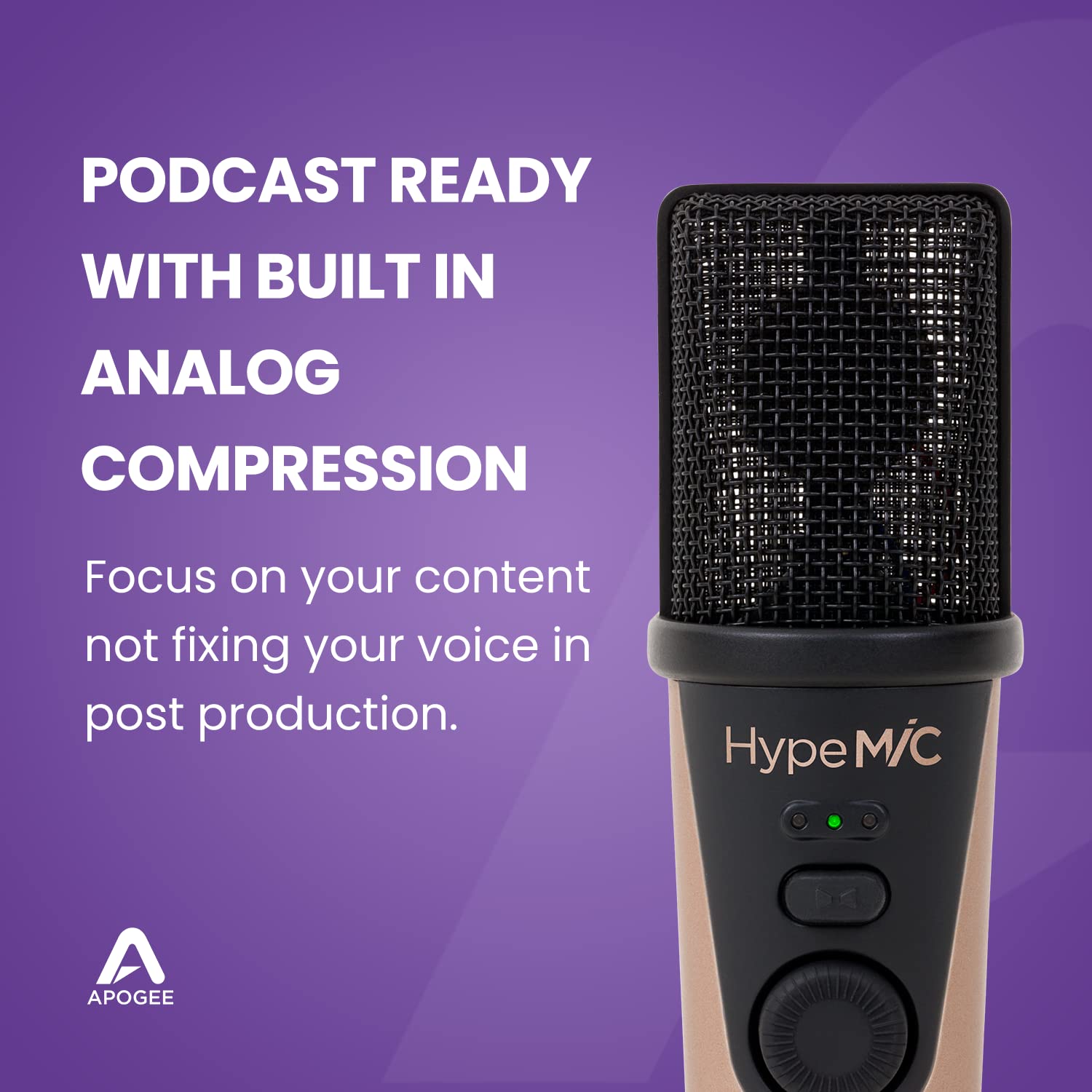 Apogee Hype Mic   Usb Microphone With Analog Compression For Capturing Vocals And Instruments, Streaming, Podcasting, And Gaming
