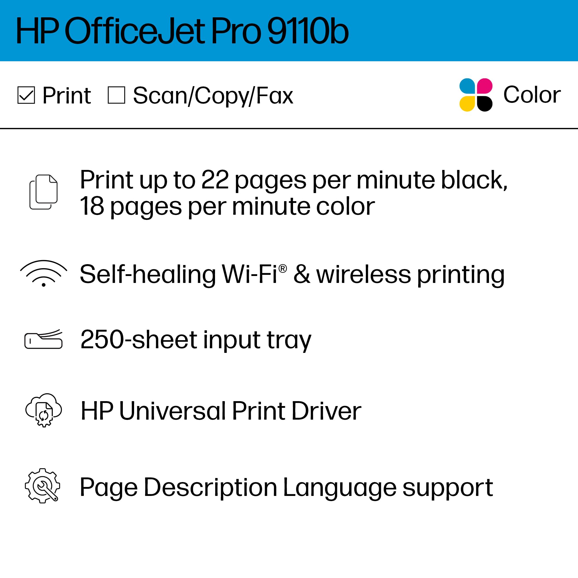Hp Officejet Pro 9110B Wireless Color Inkjet Printer, Print, Duplex Printing Best For Office (5A0S1A)