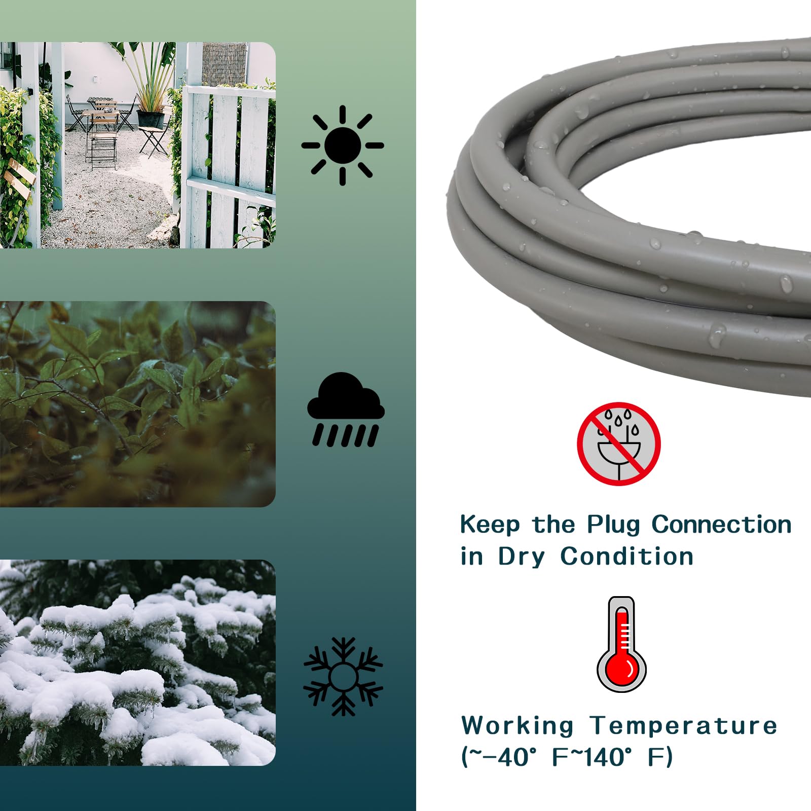 Greatide Indoor Outdoor Extension Cord 25 Ft, 16/3 Sjtw Weatherproof Grey Electrical Cords, 13 Amp Heavy Duty 3 Prong Power Cabl