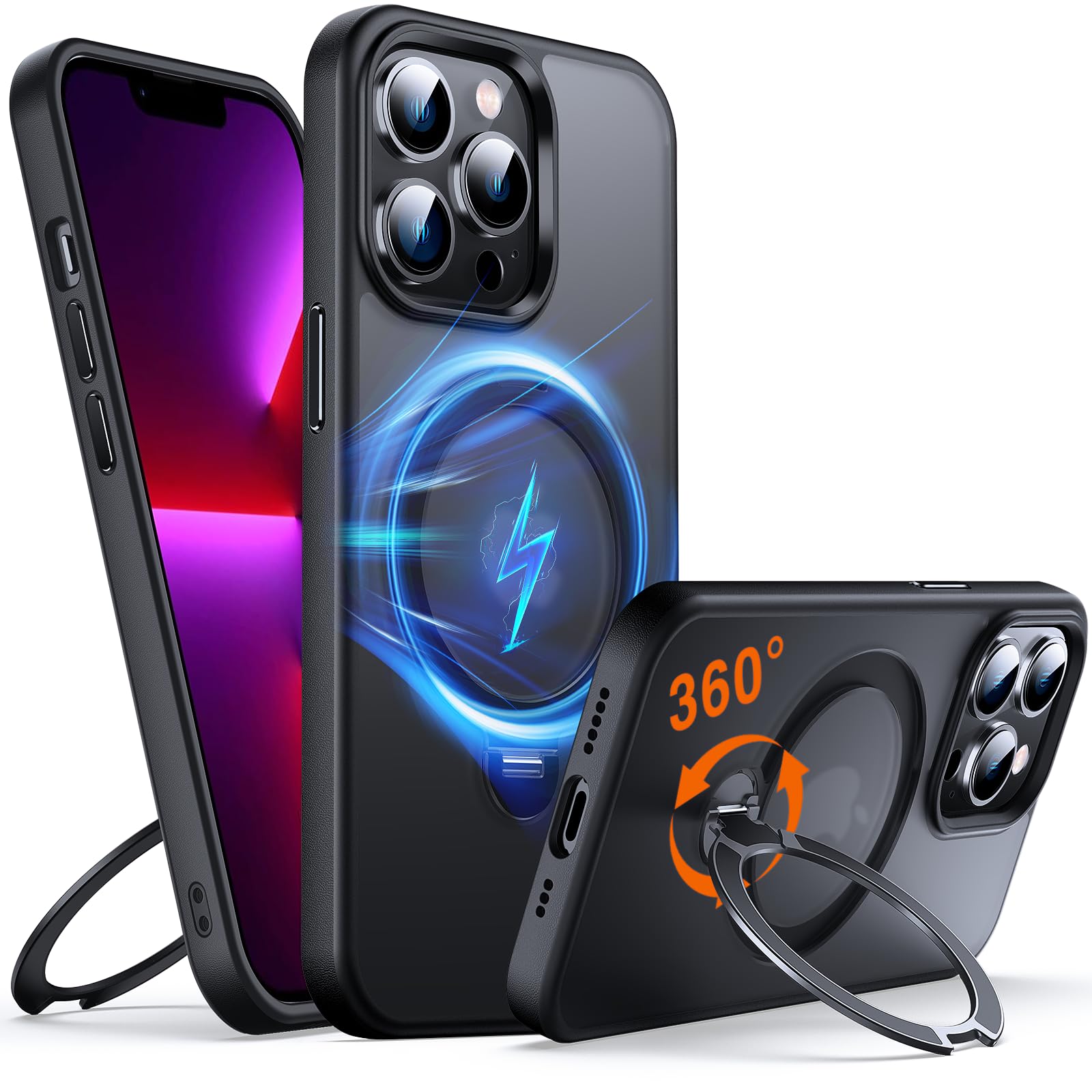 Chicfun 360 O-Ring MagStander for iPhone 13 Pro Case with Magnetic Kickstand Ring Holder [Compatible with MagSafe][360Rotate Sta