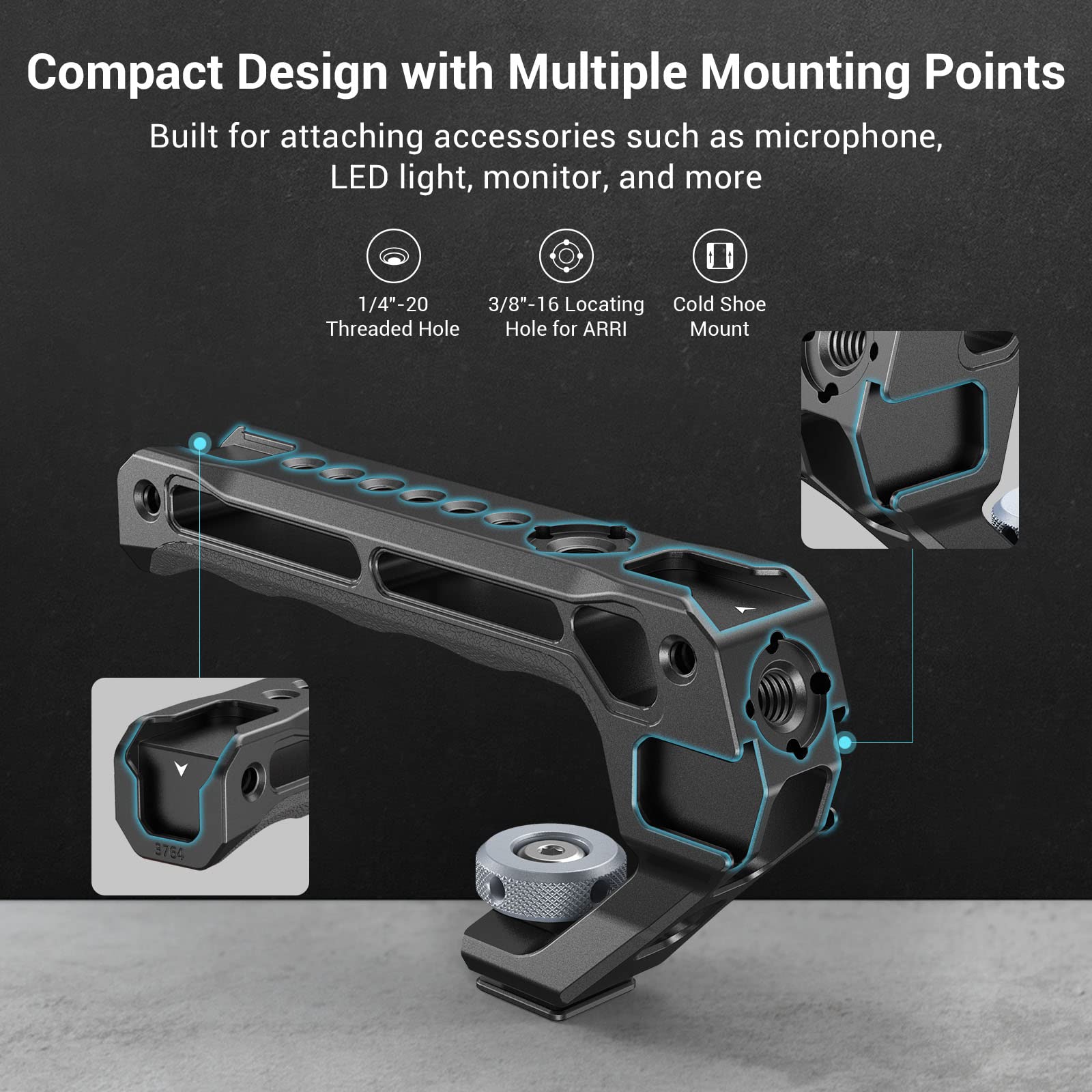 Smallrig Lightweight Cold Shoe Top Handle, Grip For Dslr Camera Cage, Universal Top Handle With 5 Cold Shoe Adapters And Cold Sh