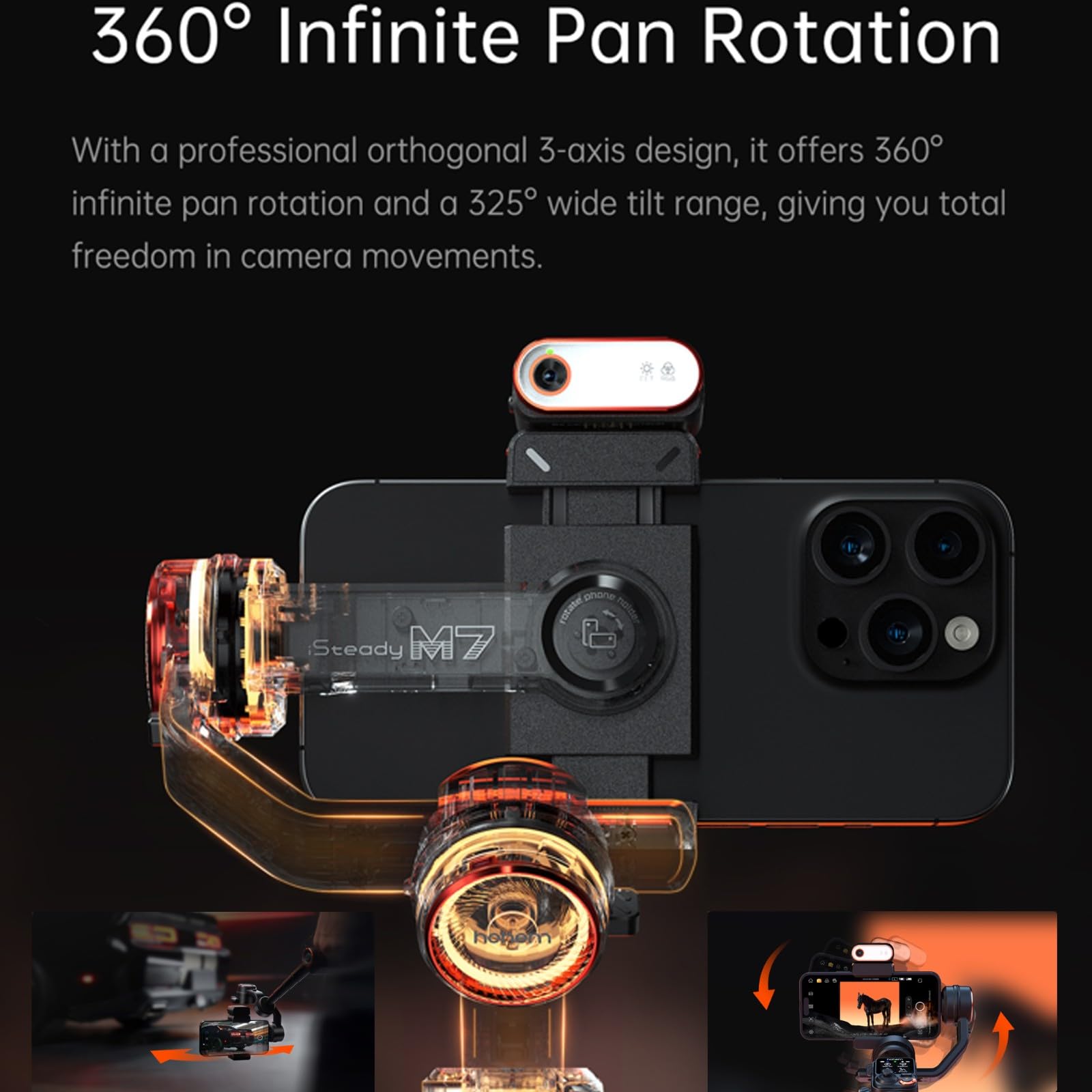 Hohem Isteady M7 Gimbal Stabilizer For Smartphone, 3-Axis Phone Gimbal, Gimbal Stabilizer For Iphone & Android, Ai Tracking Sens
