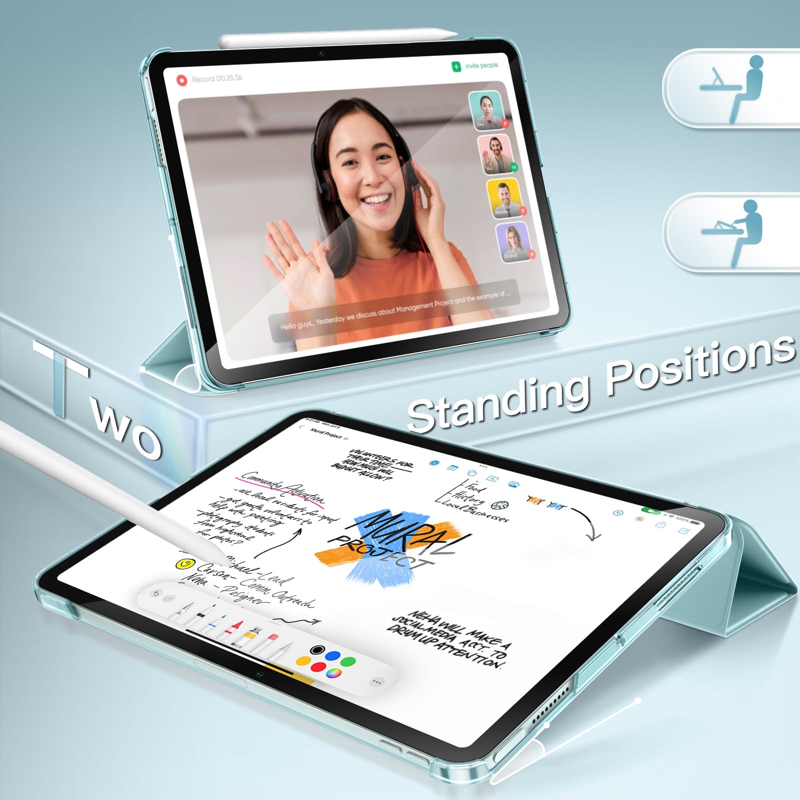 Jetech Case For Ipad Air 13-Inch M2 (2024), Slim Stand Hard Back Shell Smart Cover With Auto Wake/Sleep (Blue)