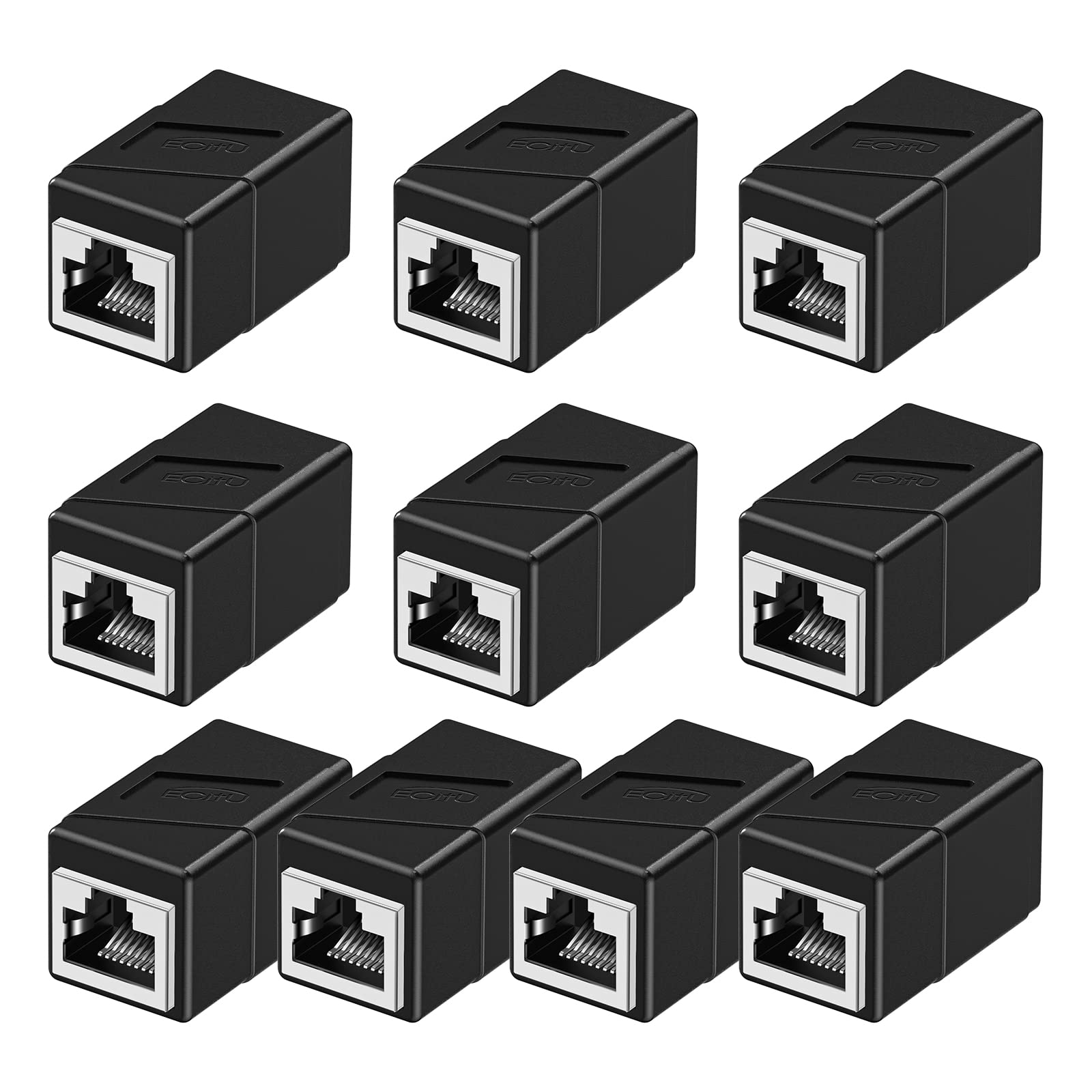 Rj45 Coupler, 10 Pack Ethernet Adapters Female To Female, Ethernet Cable Extender Adapter, 8 Pin Modular Straight Through, Network Connectors For Cat8/Cat7/Cat6/Cat6A/Cat5E/Cat5 Ethernet Cable(Black)