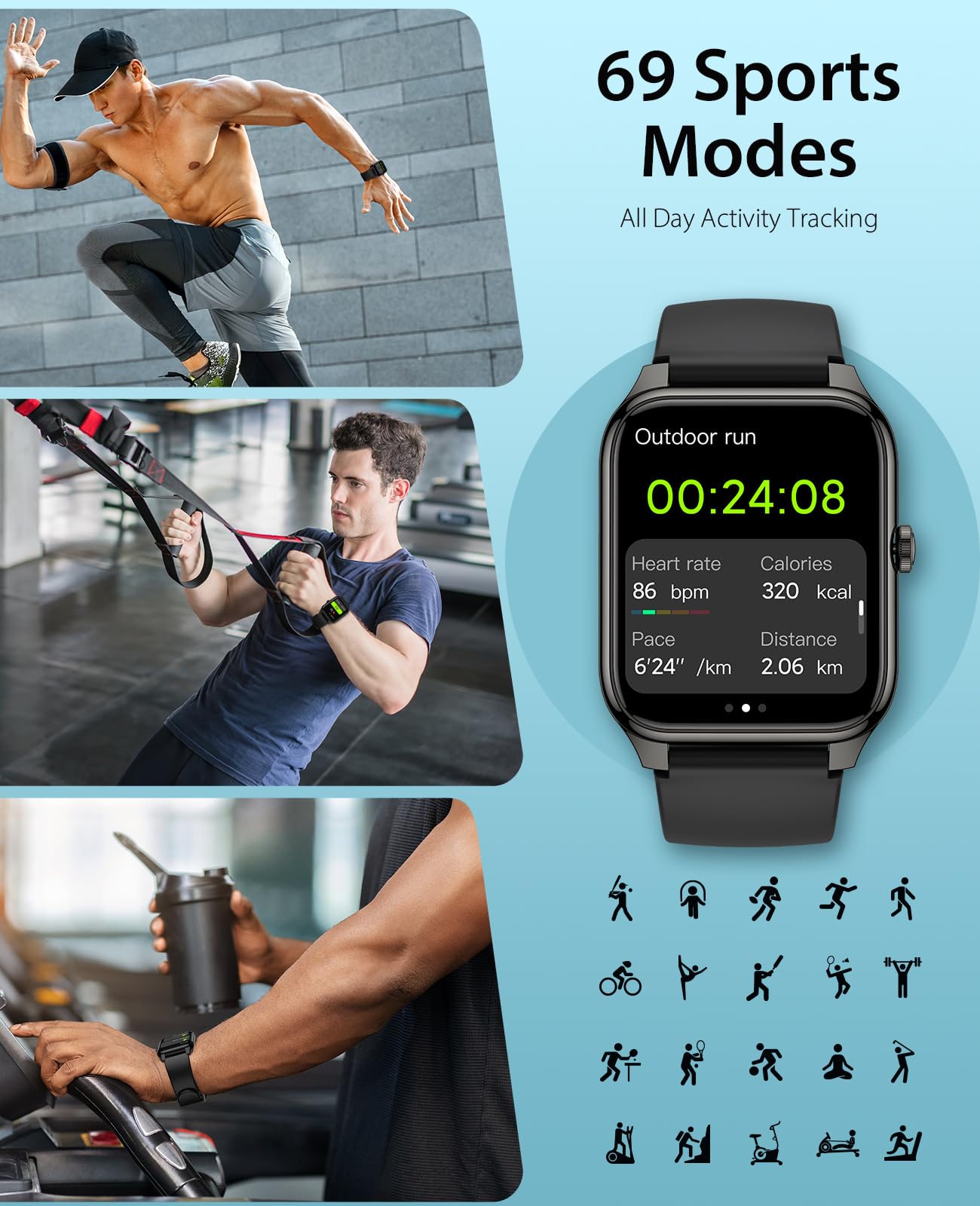 Egqinr Smart Watch, 1.78 Amoled 368 * 448 Hd Screen, 69 Sports Modes Fitness Tracker With Heart Rate, Blood Oxygen, Sleep, Ip68