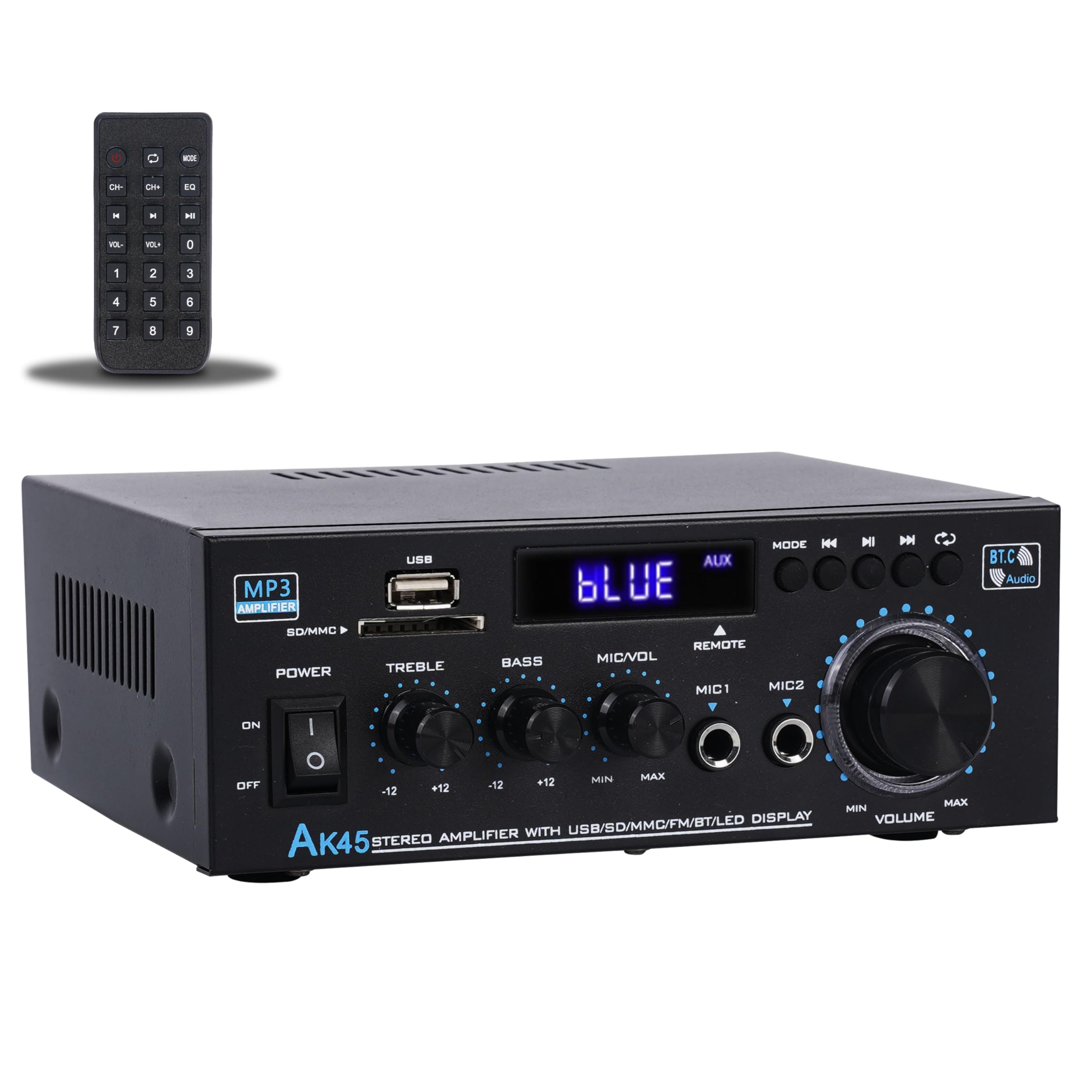 Stereo Audio AK45 Amplifier,300W Home 2 Channel Wireless Bluetooth 5.0 Power Amplifier System, Home Amplifiers FM Radio, USB, SD