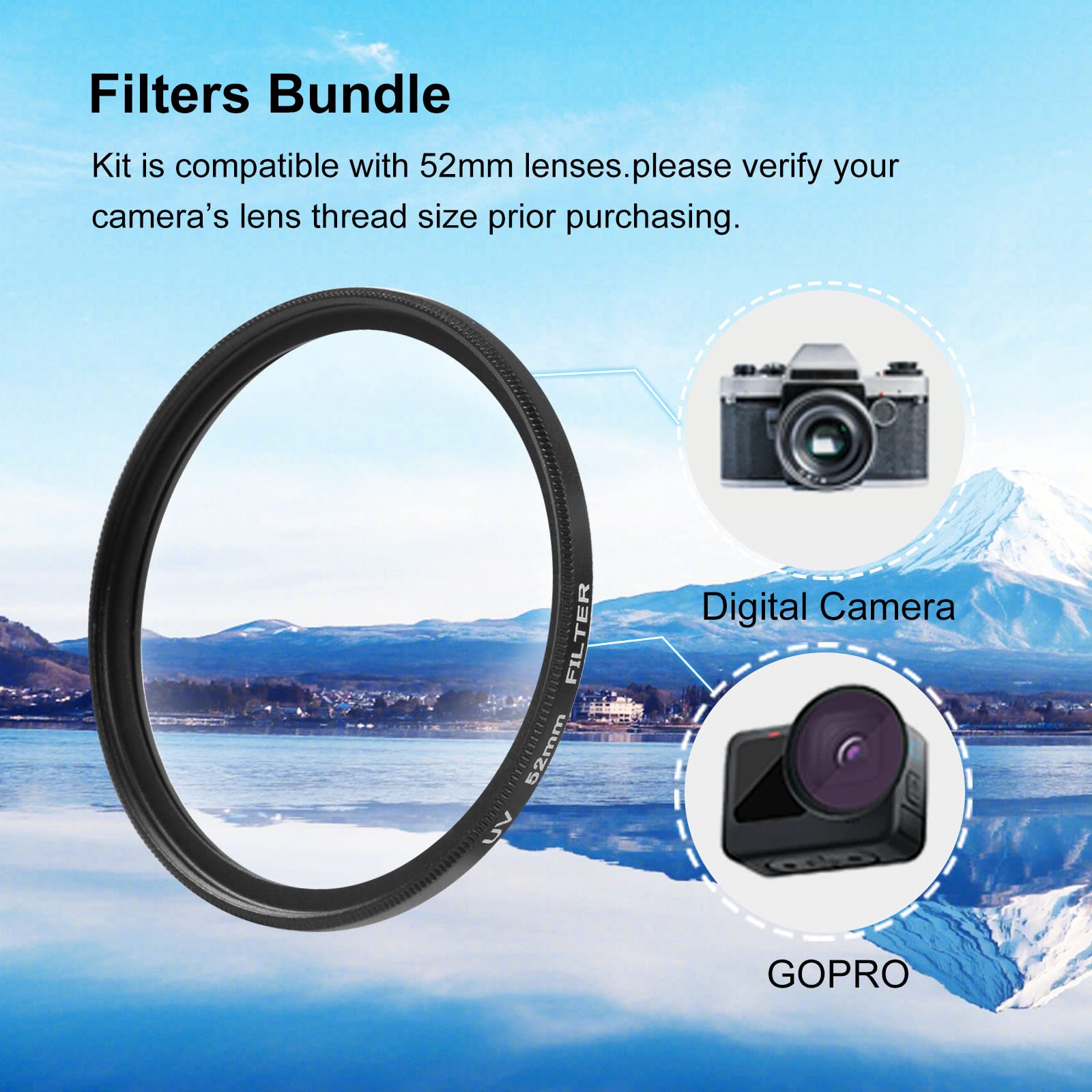 Puluz 52Mm Uv + Cpl Lens Filter Adapter Ring For Gopro Hero11 Black / Hero11 Black Mini / Hero10 Black / Hero9 Black Camera Lens Adapter Ring Camera Filter Accessories