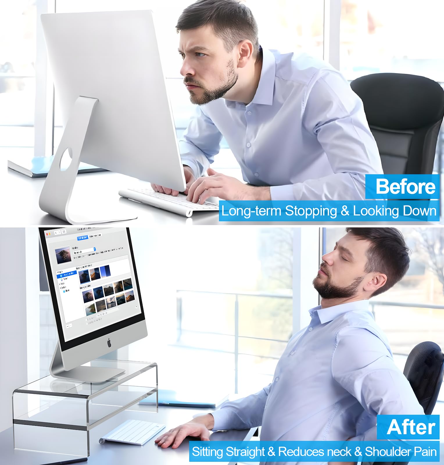 Egchi Acrylic Monitor Stand,2 Tiers Computer Monitor Riser(18X8X5.5 Inches),Computer Stand/Monitor Riser For Office,School,Home,