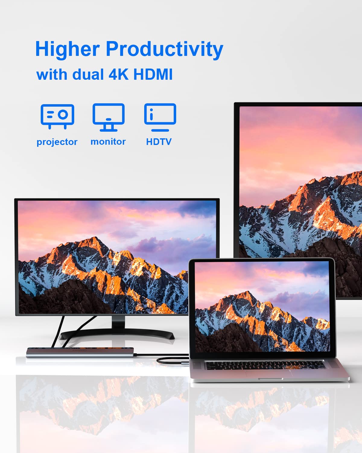 Usb C Docking Station Dual Monitor With 96W Power Adapter: Newq 12 In 1 Thunderbolt 3 | 4 Dock, Dual 4K Hdmi, 4 Usb, Audio, Rj45