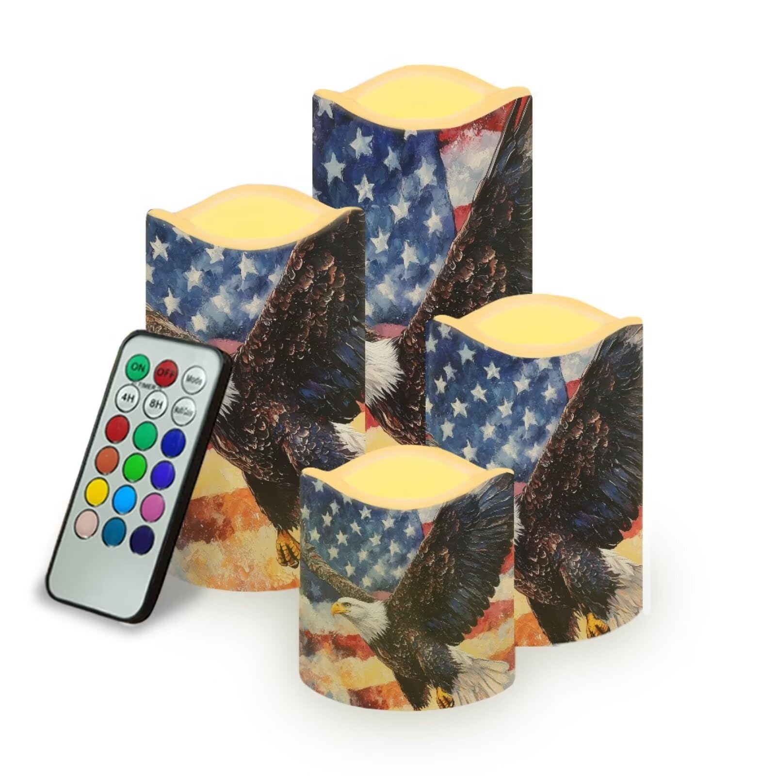 Uorisanigo American Flag Eagle Plastic Flameless Candles with Remote Control and Timer LED Flickering Battery Operated Color Cha