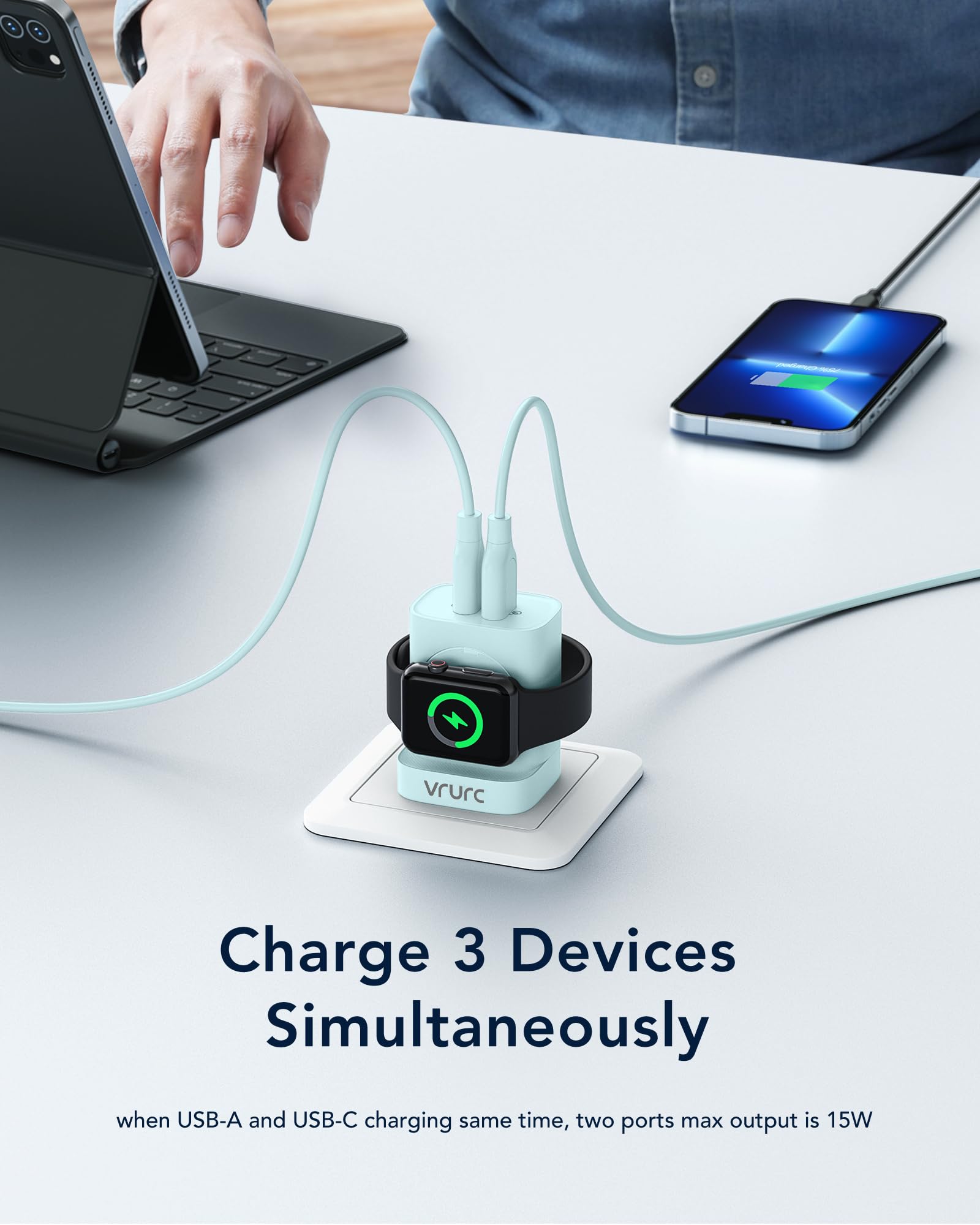 Vrurc For Apple Watch Charger, 20W Pd 3 In 1 Charger With Magnetic Wireless Charging And Dual Ports, Foldable Plug Portable Usb