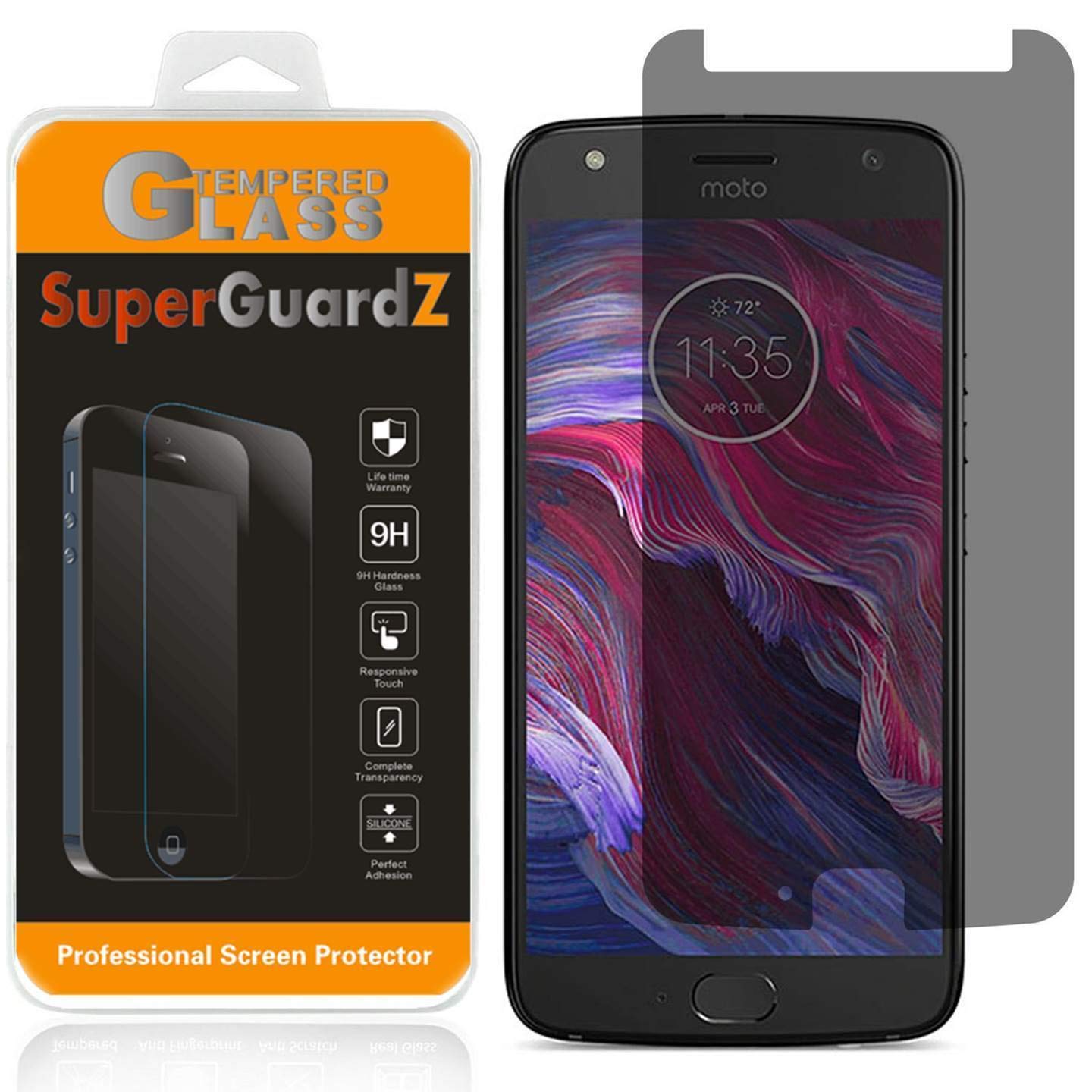 For Motorola Moto X4 Tempered Glass Screen Protector [Privacy Anti Spy], Superguardz, 9H Anti Scratch, 2.5D Round Edge, Anti Bub