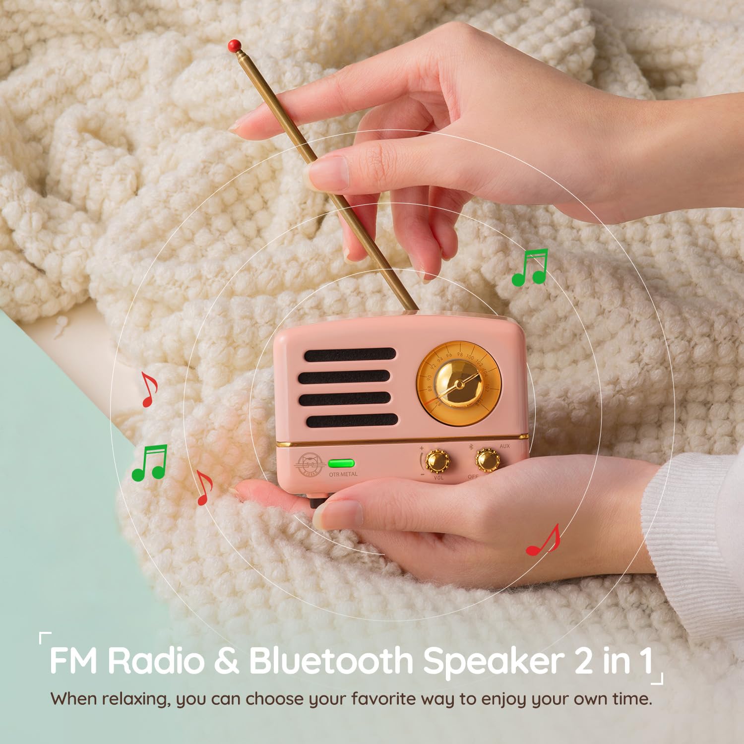 Muzen Portable Bluetooth Speaker, Otr Metal Retro Small Wireless Speaker, Fm Radio With Antenna Aux, 10H+ Long Playtime, High Fi