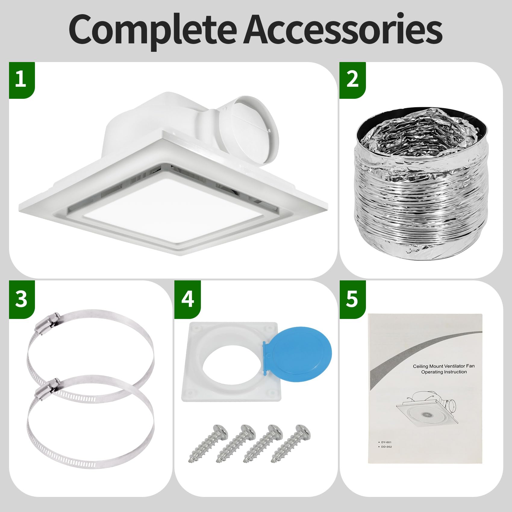 Tepu 11.8In Bathroom Exhaust Fan With Light, 144 Cfm Quiet Bathroom Exhaust Fan With 6500K 12W Led Light, Bathroom Vent Fan With