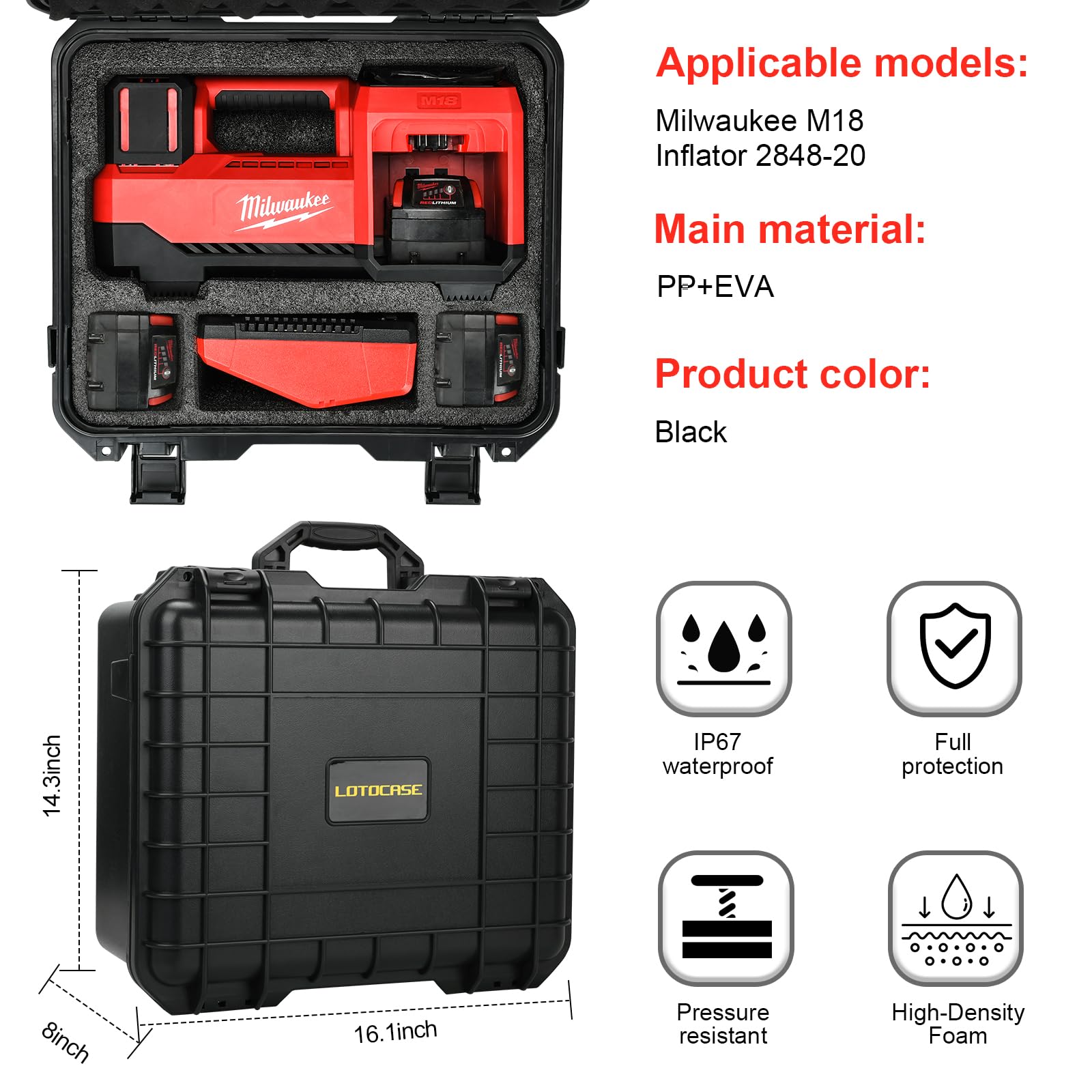 Air Compressor Waterproof Hard Case Compatible With Milwaukee M18 Inflator 2848 20, Air Pump Carrying Bag For Milwaukee Tools, S