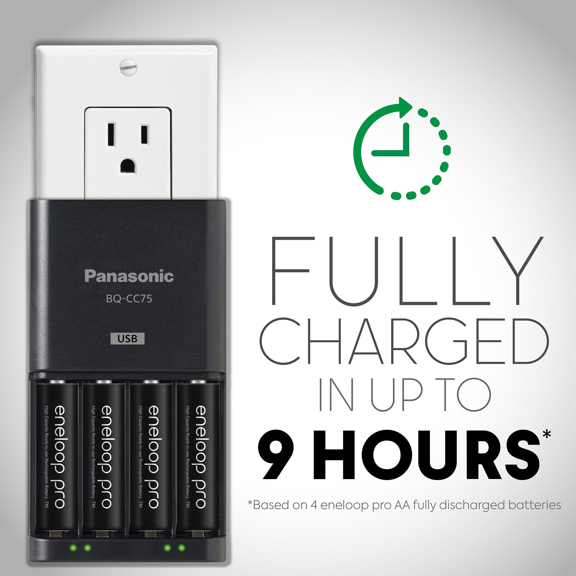 Panasonic Bq Cc75Ksbha Eneloop Pro Advanced Individual Battery Charger With Usb Charging Port, Black