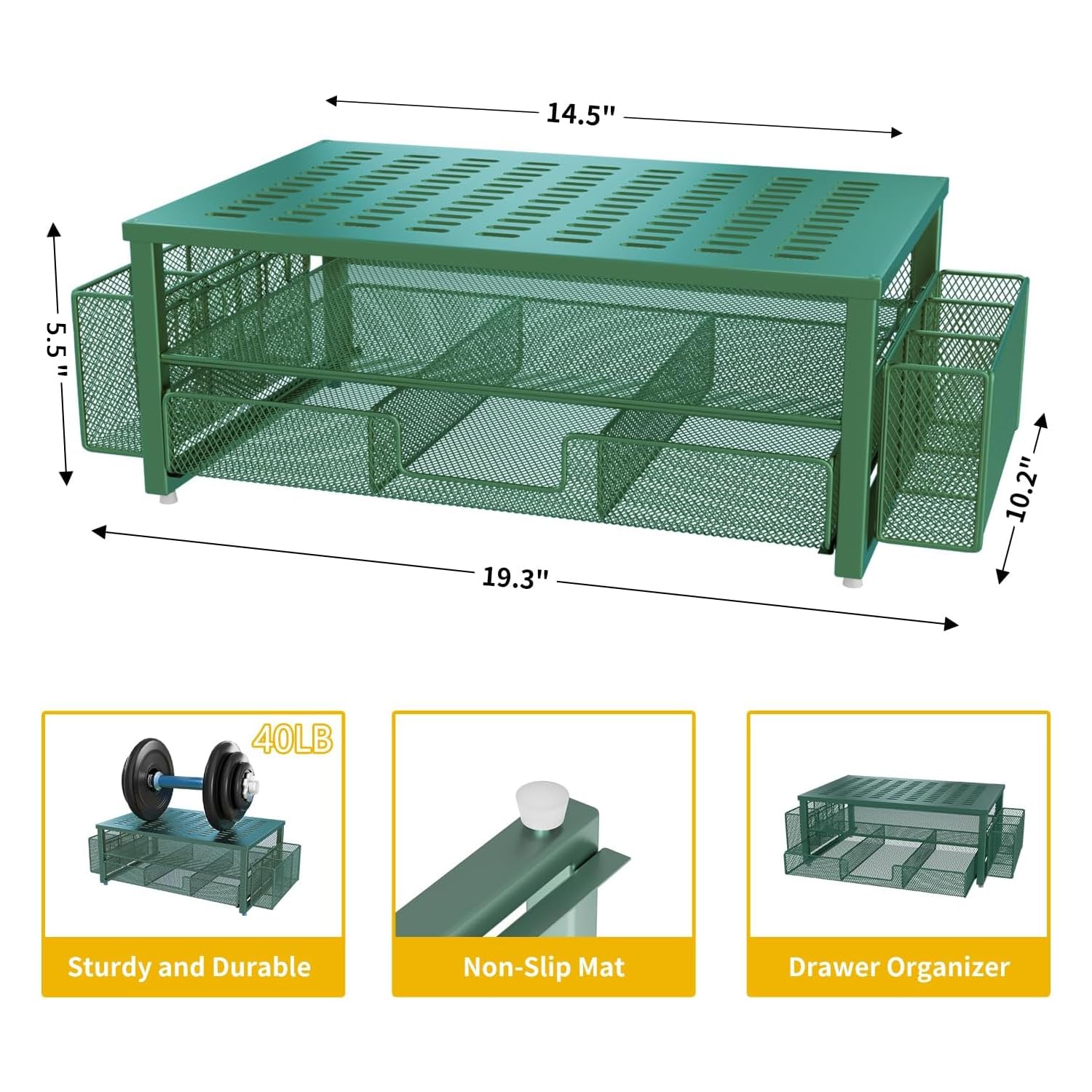 Gianotter Monitor Stand With Drawer And Pen Holder, Green Desk Accessories, 2 Tier Monitor Riser, Ideal For Office Supplies Desk