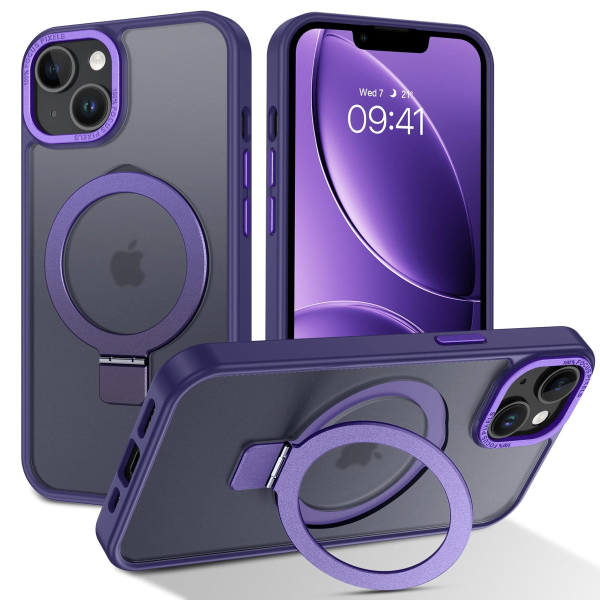Duedue For Iphone 13 Mini Case Magnetic, Built-In Ring Holder Translucent Matte Back Protective Cover Shockproof Kickstand Phone