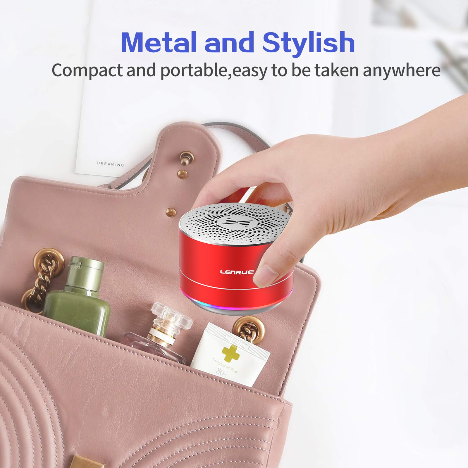 Lenrue A2 Portable Wireless Bluetooth Speaker With Lights And Lanyard,5W Mini Small Metal Speakers Bluetooth 5.0/Aux In For Iphone Android Home Outdoor,Gift For Women/Girls