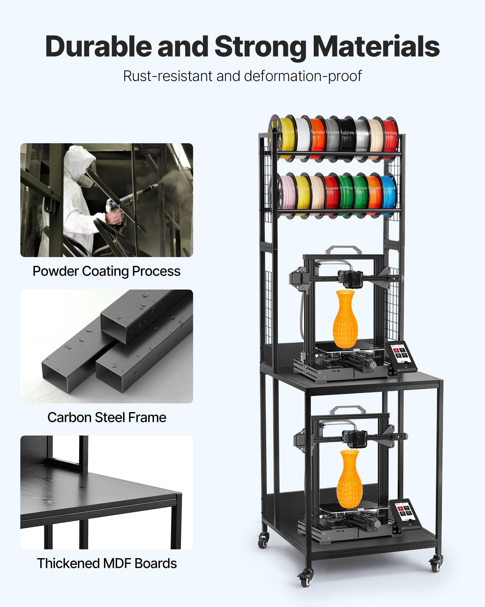Vevor 3D Printer Filament Storage Rack, 4-Tier 3D Printer Stand With Filament Storage, Spools Holder Racks Cart With Wheels, Fil