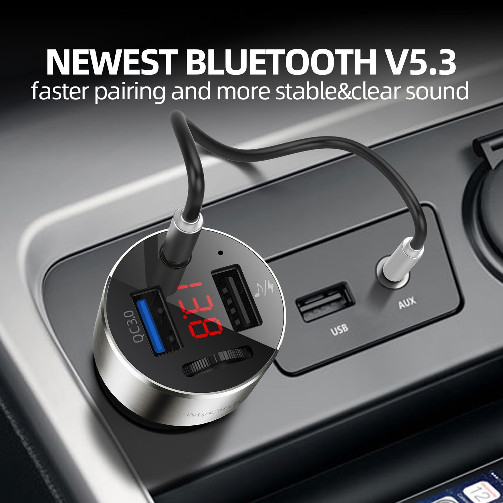 Bluetooth Car Adapter Fm Transmitter Bluetooth 5.3,Imyonly Qc3.0 All Metal Bluetooth Aux Adapter For Car Music Player, Wireless