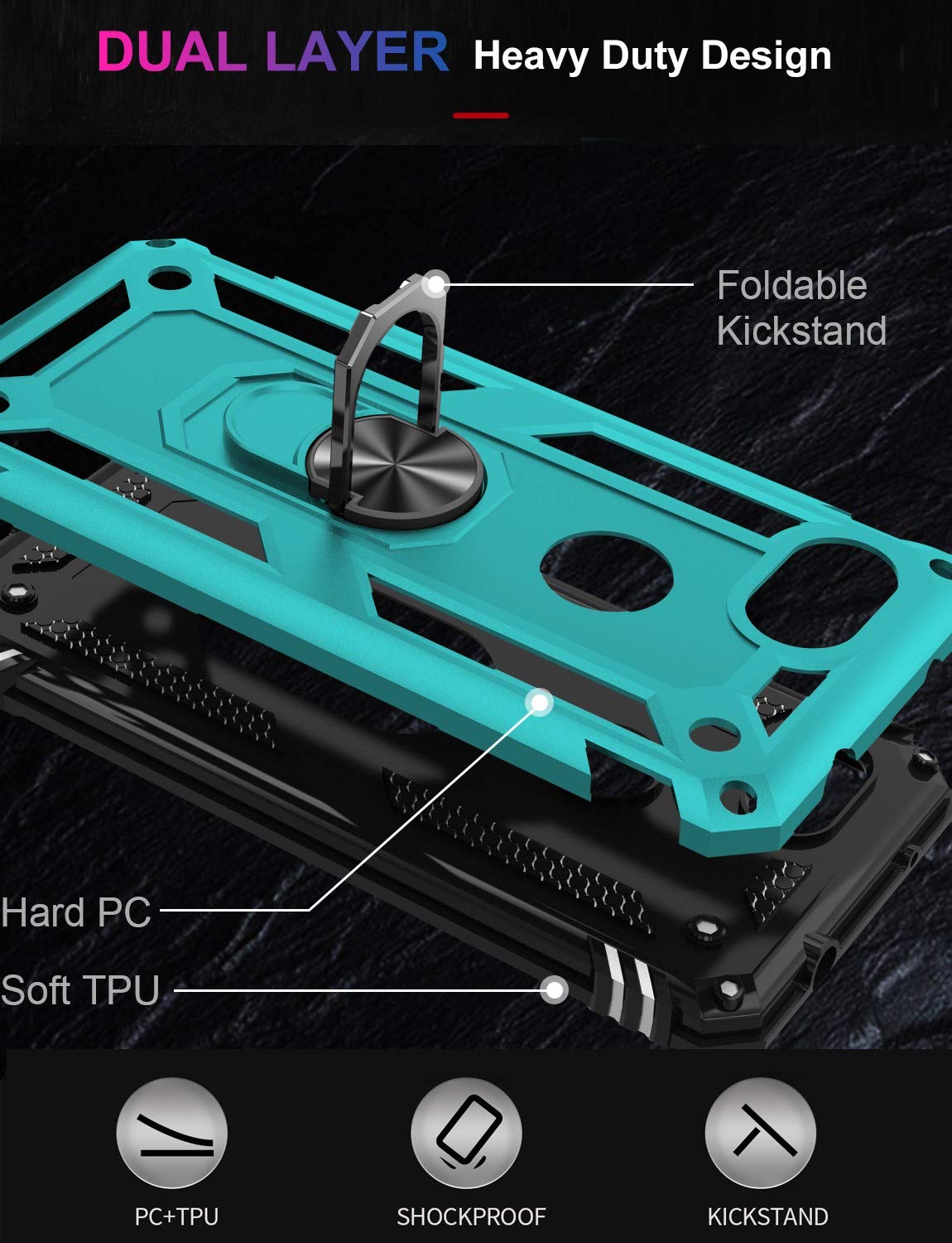 Lumarke Google Pixel 3A Military Grade Case   Teal, 16Ft Drop Tested, Magnetic Ring Kickstand, Car Mount Holder