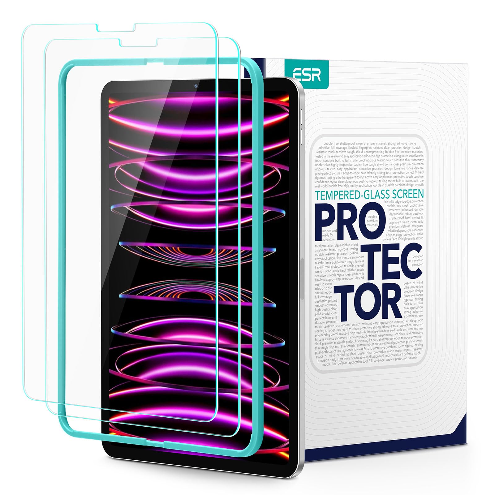 Esr 2 Pack Screen Protector For Ipad Pro 12.9 (2022/2021/2020/2018, 6Th/5Th/4Th/3Rd Generation), Tempered Glass Film With Alignm