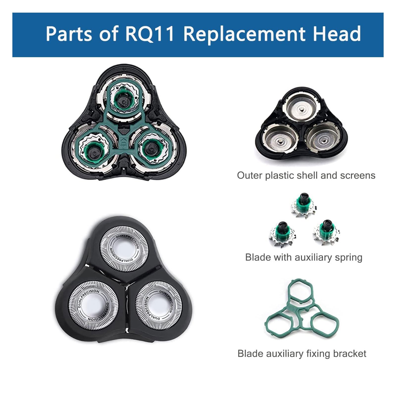 Gleway Rq11 Replacement Heads Compatible With Norelco Razors Compatible With Philips 2D Complete Head Shavers 1100 Series, 1150X