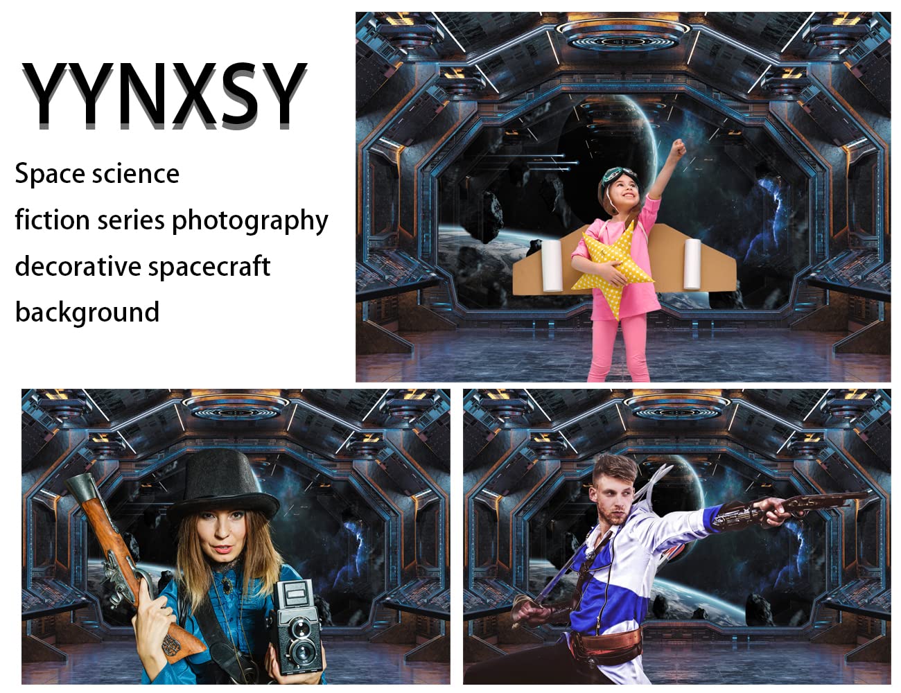 Yynxsy Space Station Background Spaceship Photography Backdrops Science Fiction Technology Series Small Video Shooting Children