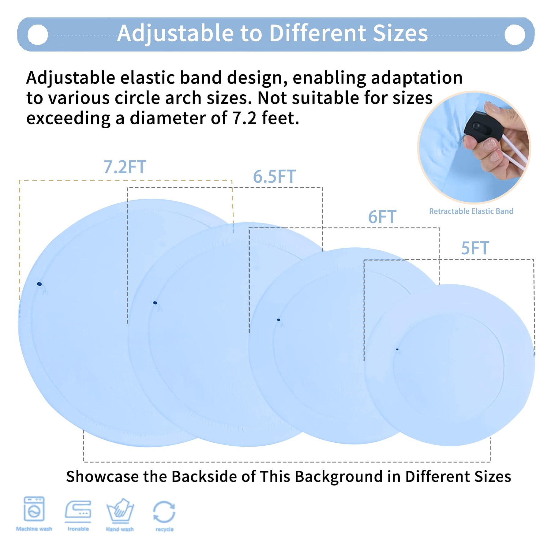 Haefoo 7.2Ft Baby Blue Round Backdrop Cover For 5 To 7.2Ft Circle Arch Stand   Adjustable Wrinkle Free Circle Backdrop Cover For