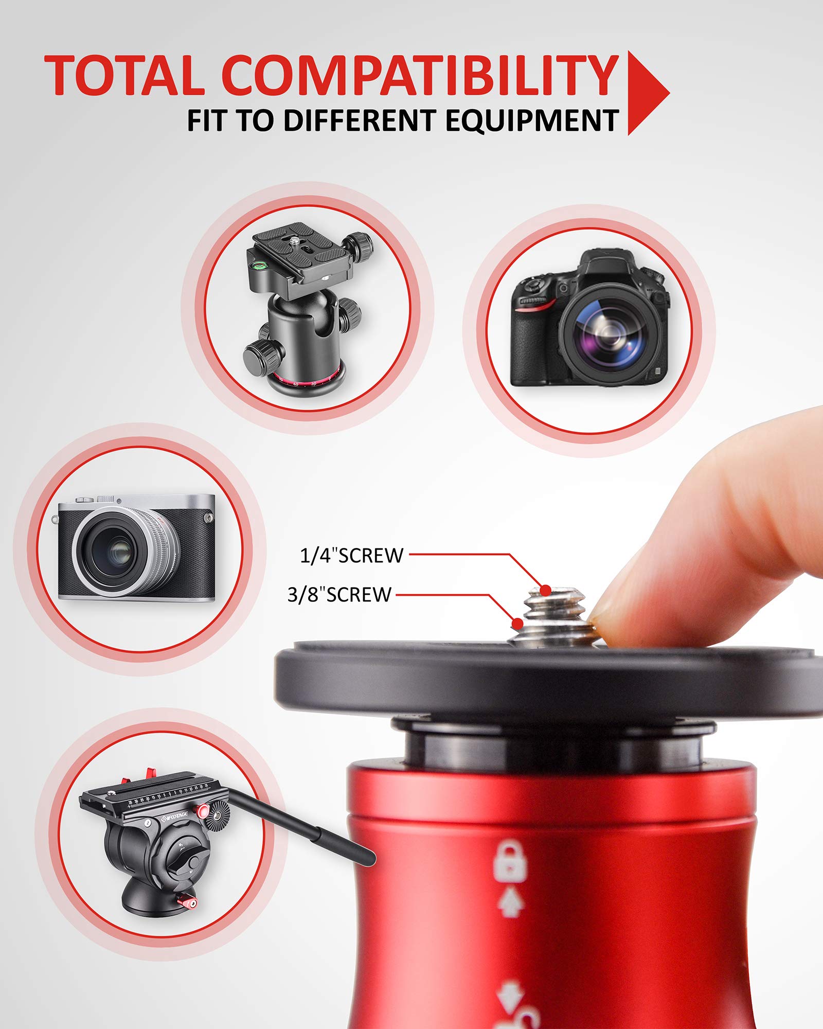 Ifootage Camera Monopod Professional 59'' Aluminum Telescoping Video Monopods With Tripod Stand Compatible For Dslr Cameras And