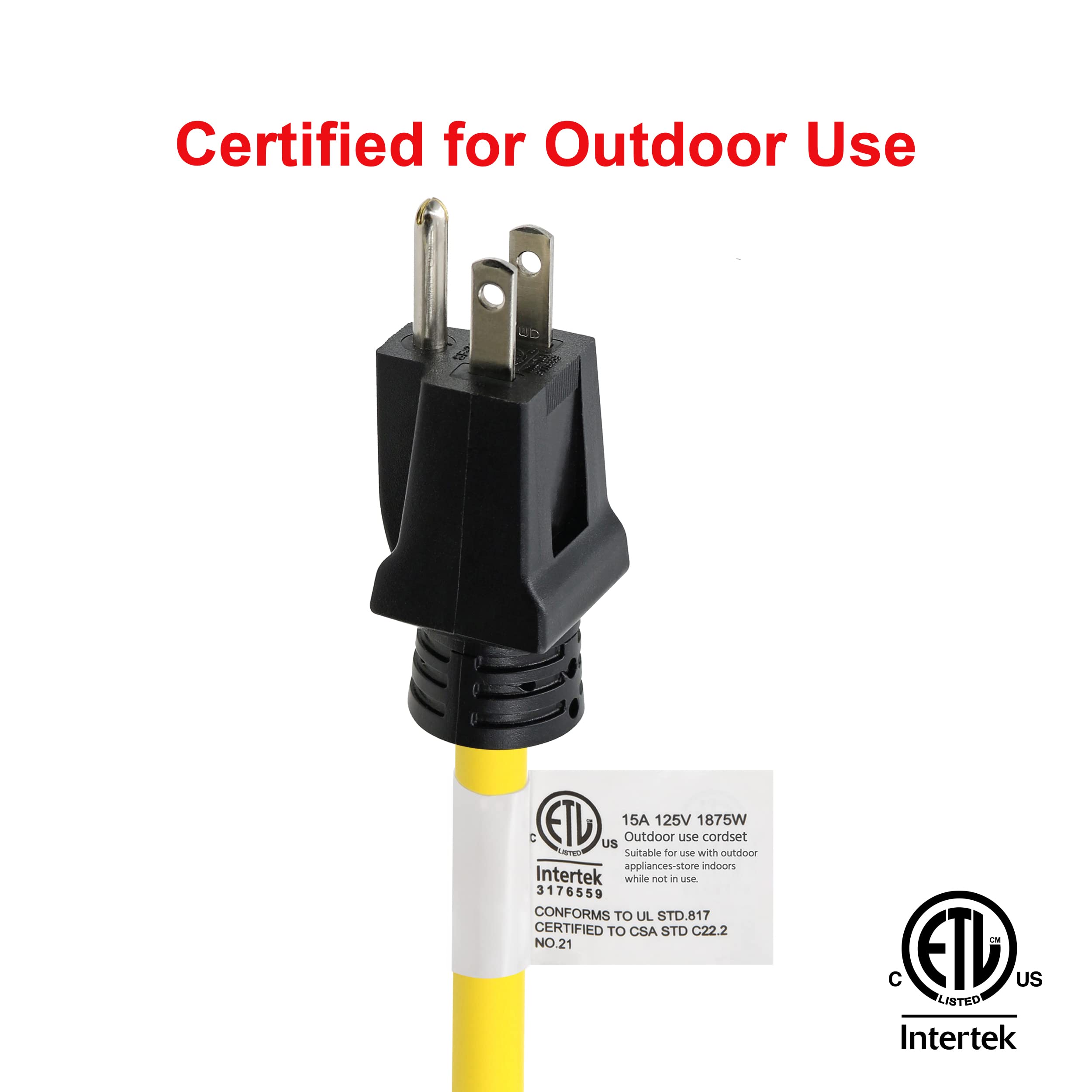 Clear Power 100 Ft 12/3 Sjtw Heavy Duty Outdoor Extension Cord With 2 Ft (Short) 3 Outlet Extension Cord Adapter, 3 Prong Ground