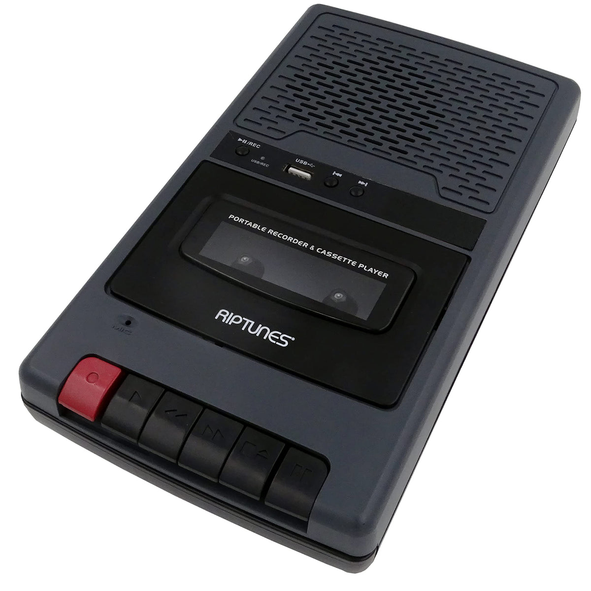 Riptunes Portable Cassette Recorder Player, Tape To Usb Audio Music Digital Converter, Retro Shoebox Tape Recorder With Usb Player, Cassette Mp3 Converter W/Built In Microphone  Grey