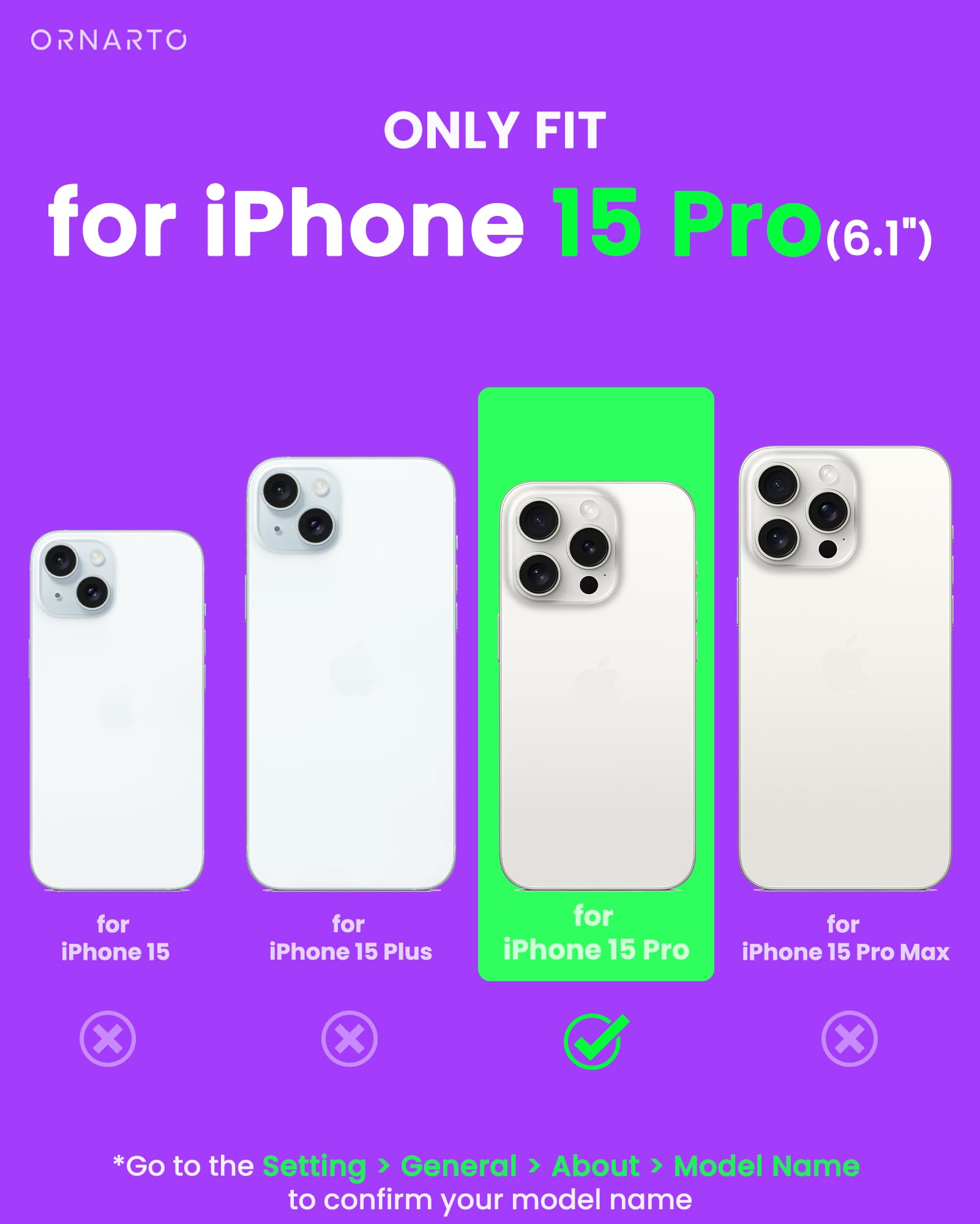 Ornarto Air Case For Iphone 15 Pro Clear, Compatible With Magsafe, Military Grade Drop Protection Cover With Built In Air Purple