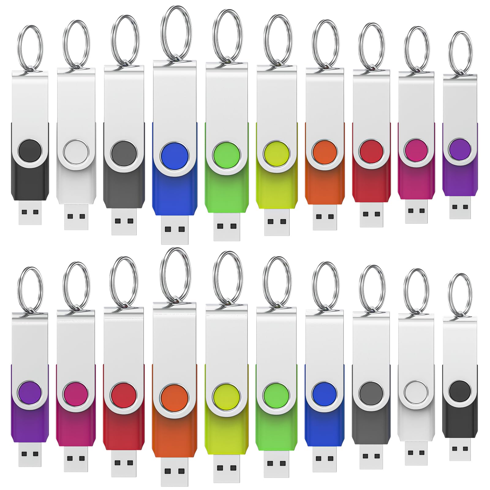 Wooolken 20Pack 2Gb Usb 2.0 Flash Drive With Keychains,Swivel Usb Thumb Drives Memory Stick Usb Drive For Pc Laptop Computer (Mi