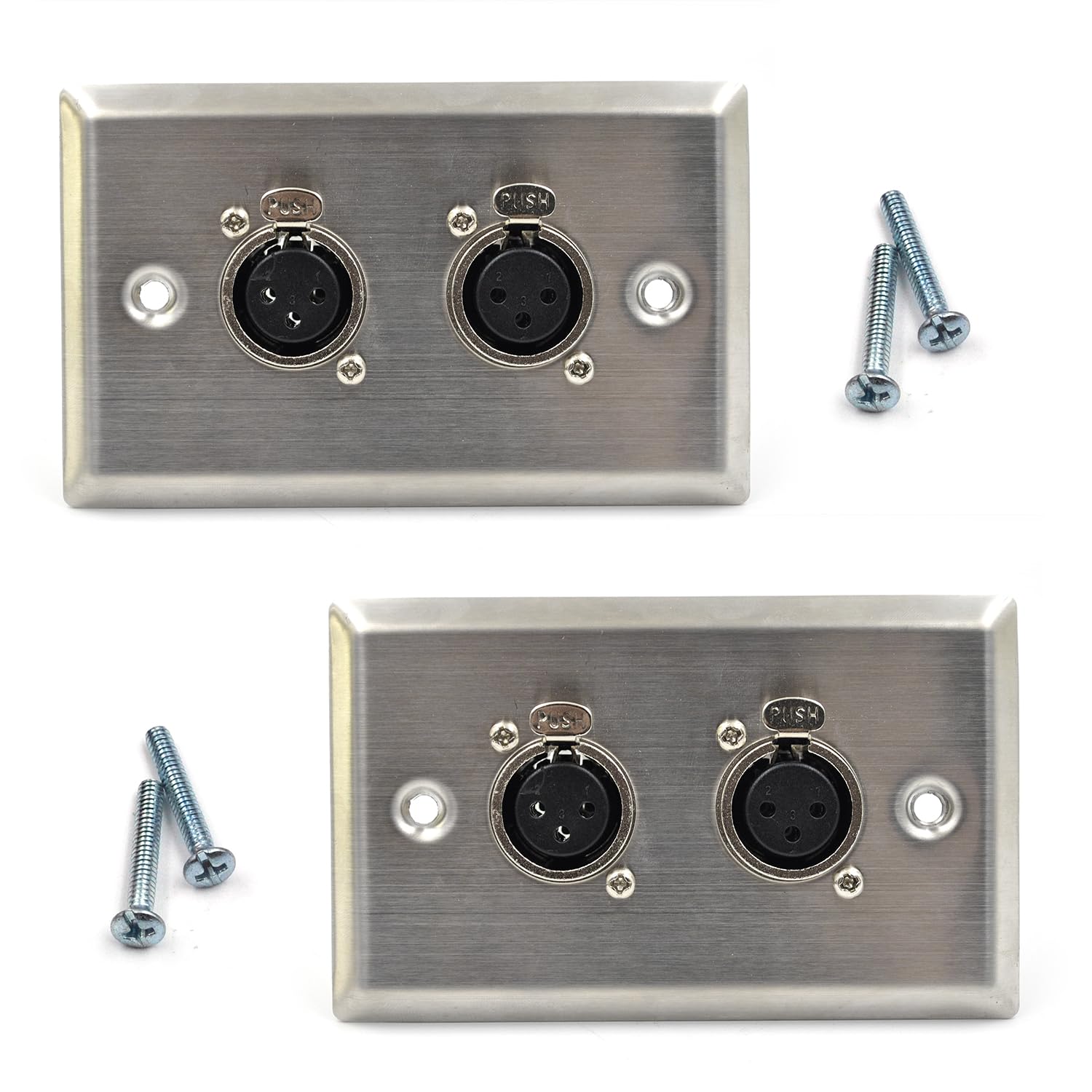 Zhupoub Dual Xlr Female Wall Plates (2 Pack)   Stainless Steel, Xlr Female Connectors, Compatible With Microphone, Mixer, Speake
