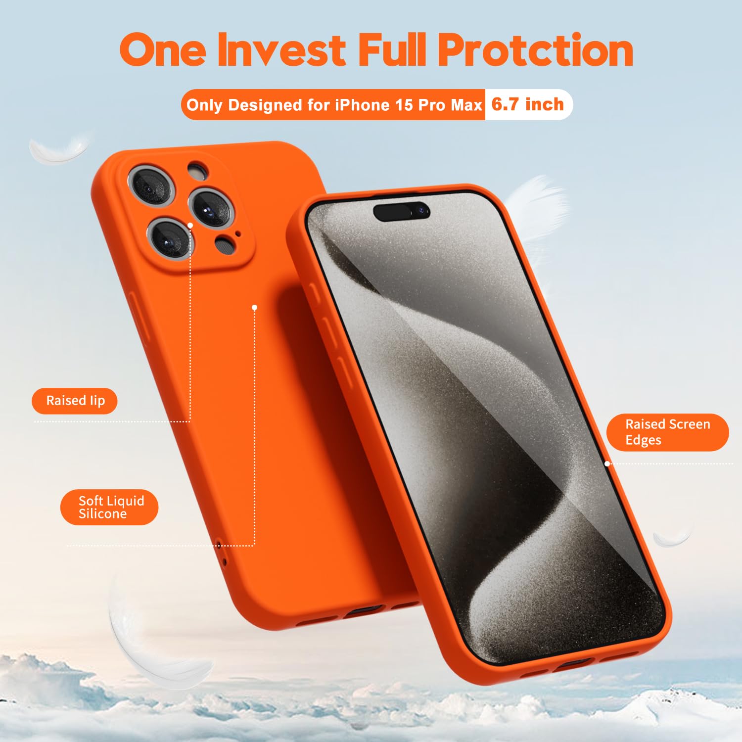 Oakxco For Iphone 15 Pro Max Phone Case Liquid Silicone, Neon Bright Solid Color, Thin Slim Soft Rubber Gel Matte Tpu Plain Simp