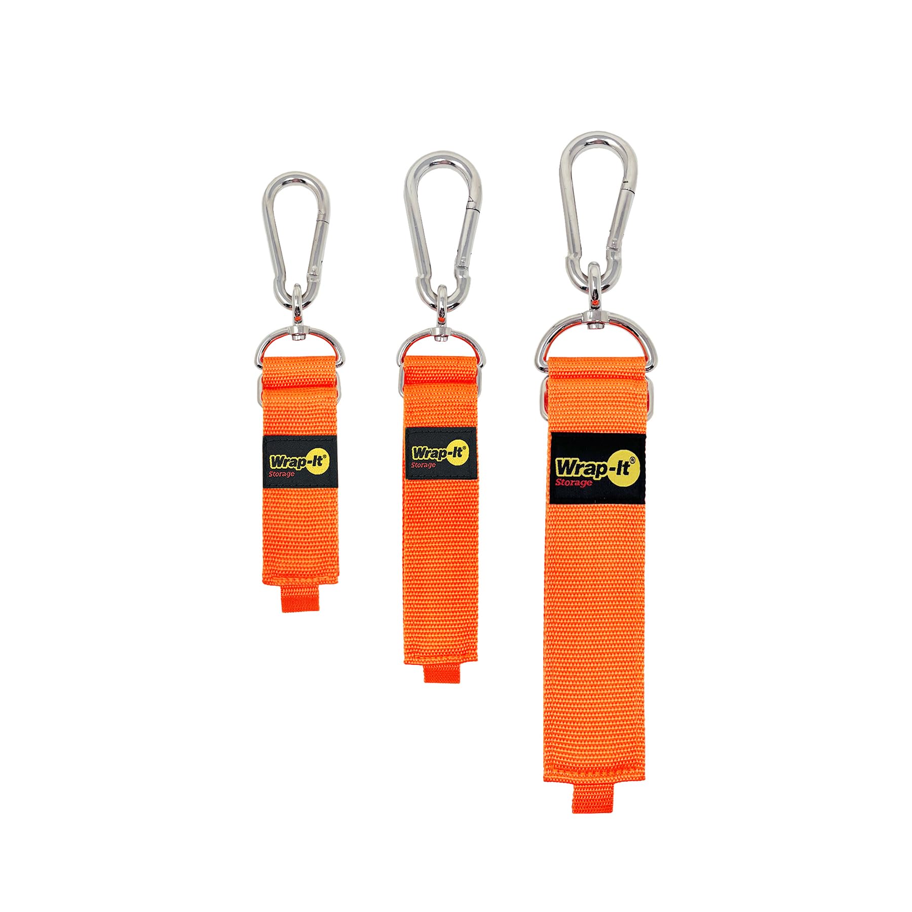 Hook 'N Hang Wrap It Storage Straps   Assorted 3 Pack Blaze Orange   Carabiner Straps To Use As Extension Cord Holder Heavy Duty