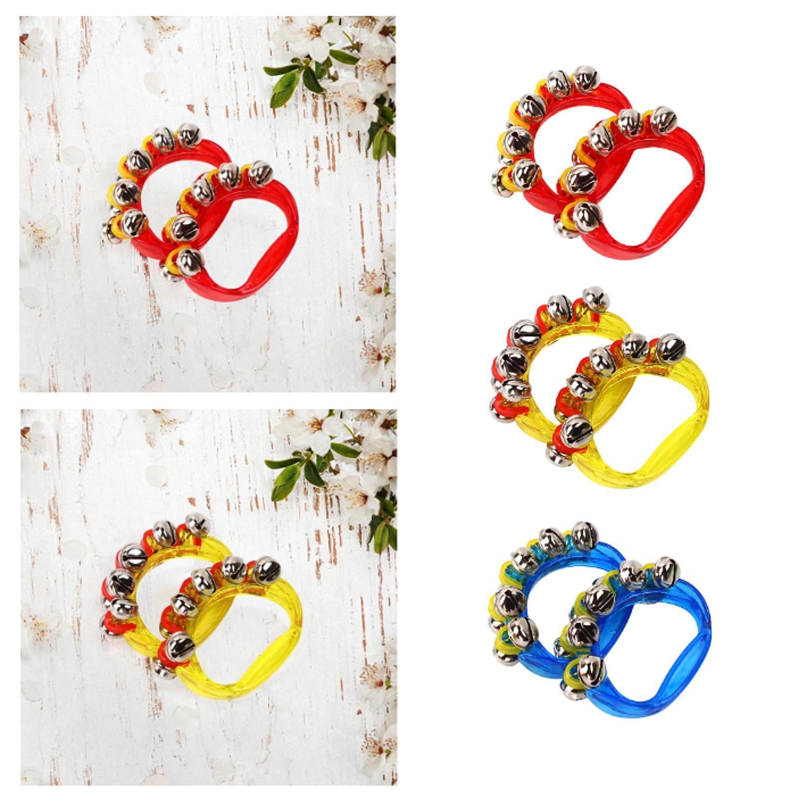 Merishopp 2 Pieces Hand Bells Hand Bell Musical Tambourine for KTV Kindergarten School red