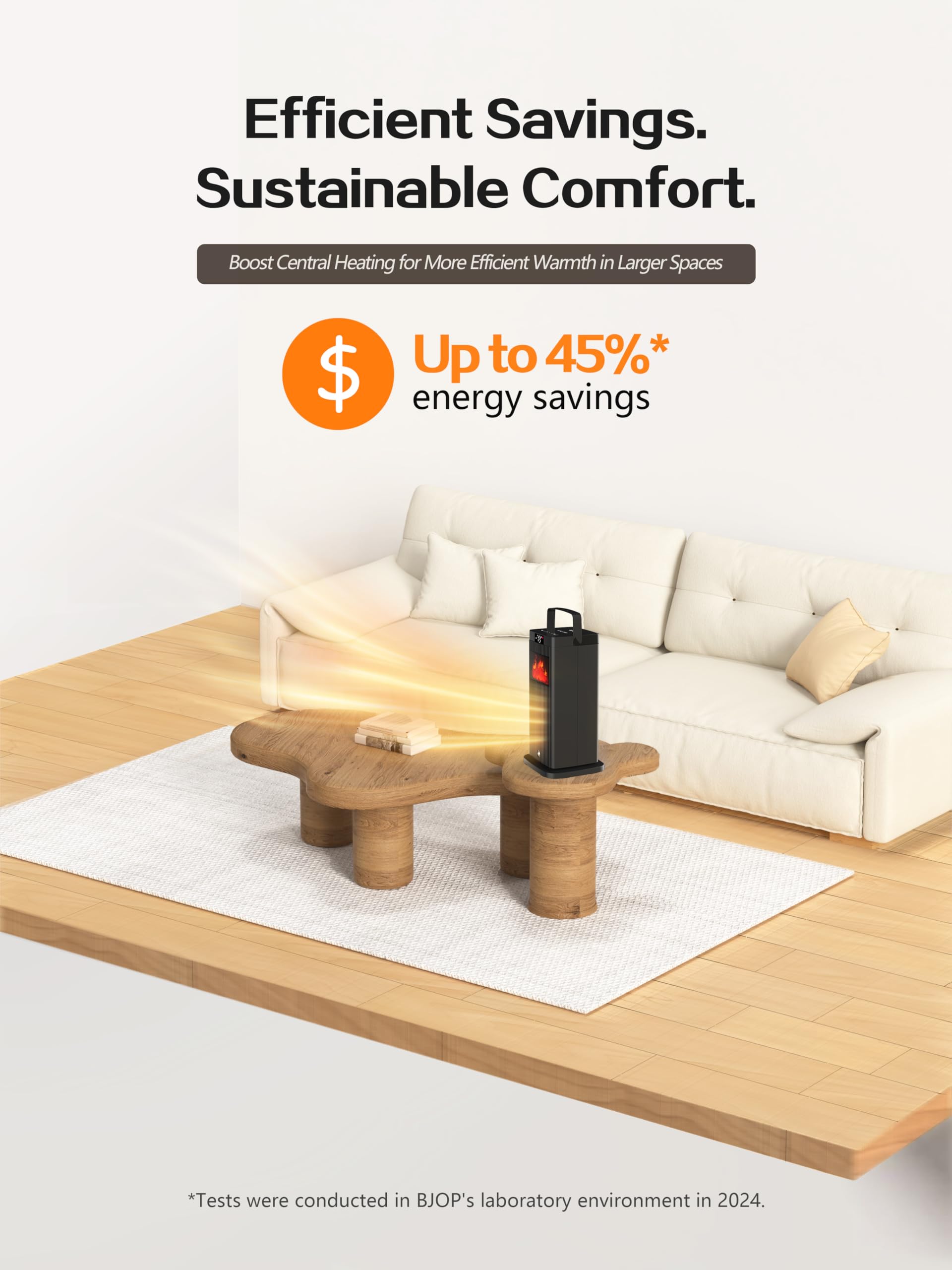 Bjop 2024 New Version Space Heater, Etl & Ul Certified Portable Space Heaters With Fireplace Flame Effect 1500W Oscillating Elec